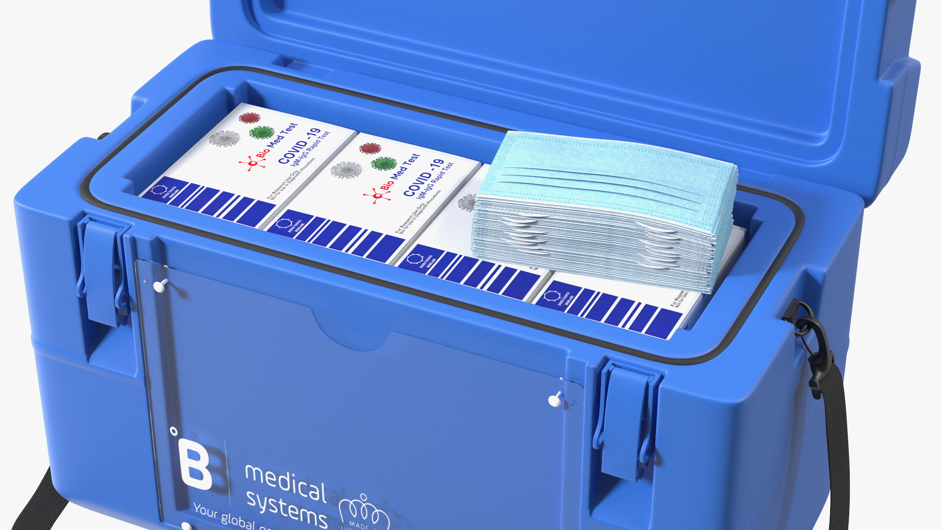 3D model Open Transport Box With Covid Tests and Masks