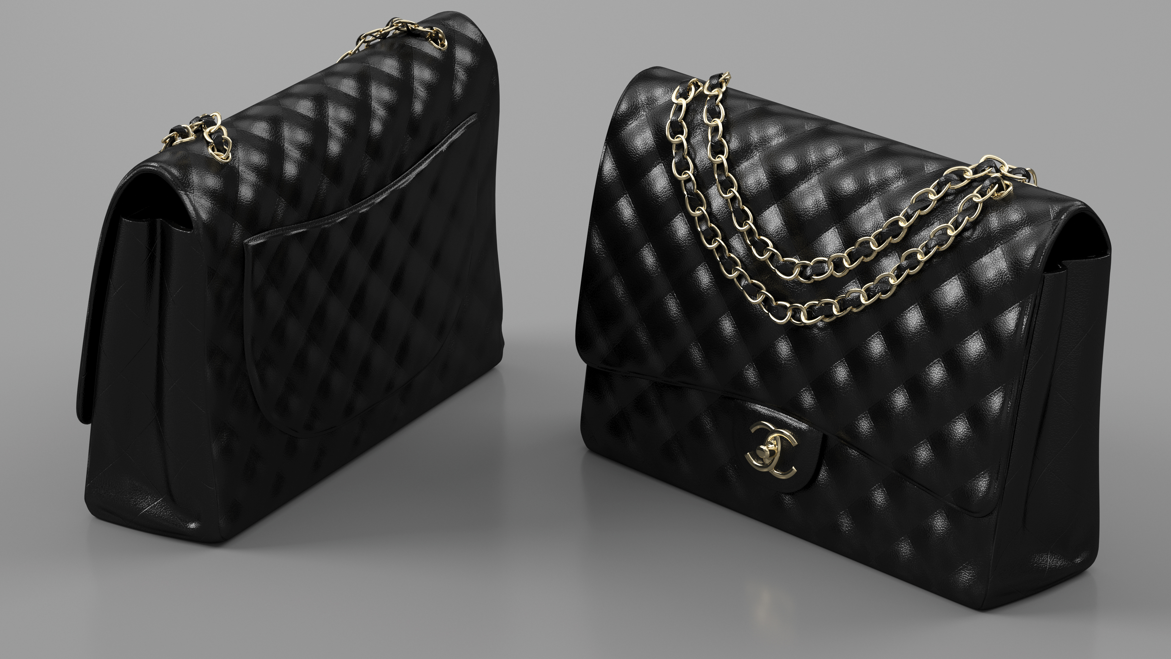 3D model Chanel Classic Handbag Black Grained Calfskin