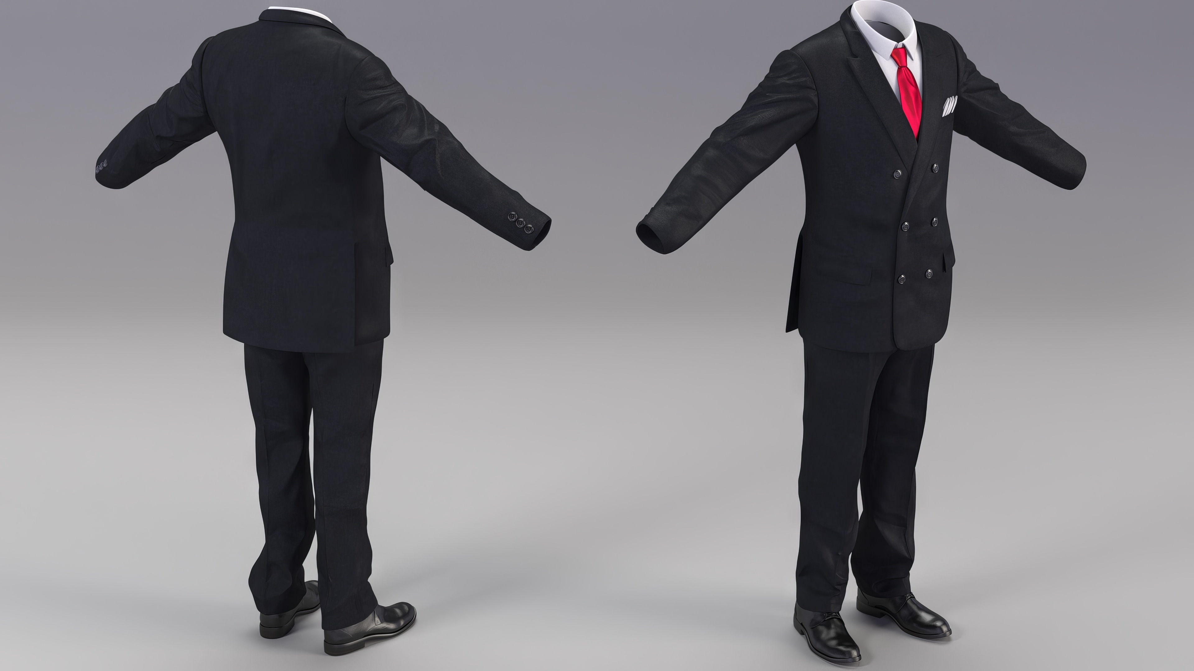 Black Suit Red Tie and White Shirt 3D model