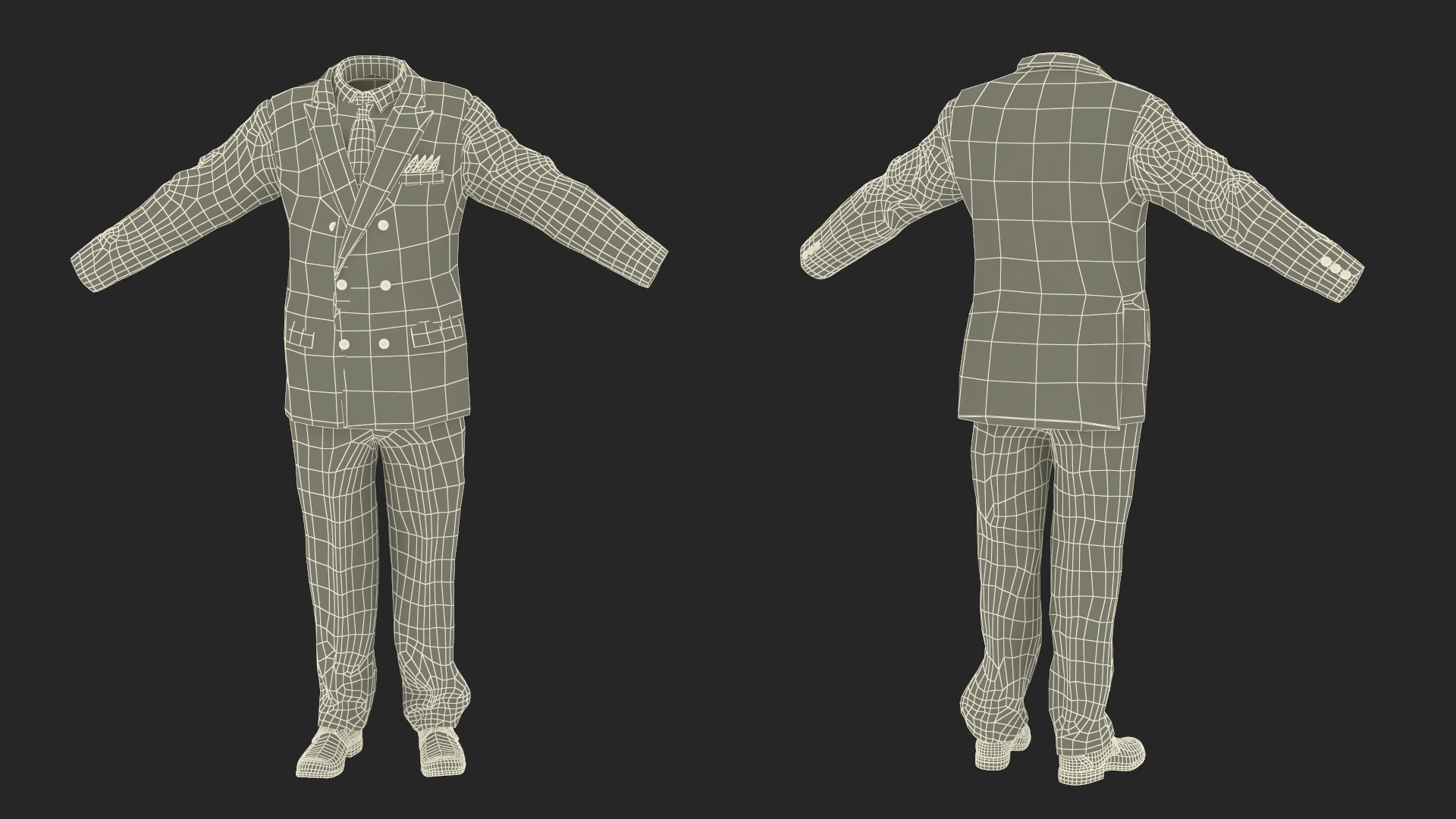 Black Suit Red Tie and White Shirt 3D model