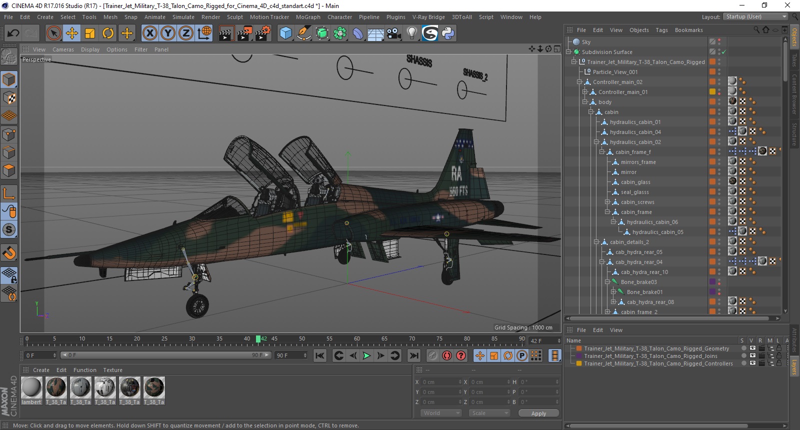 Trainer Jet Military T-38 Talon Camo Rigged for Cinema 4D 3D