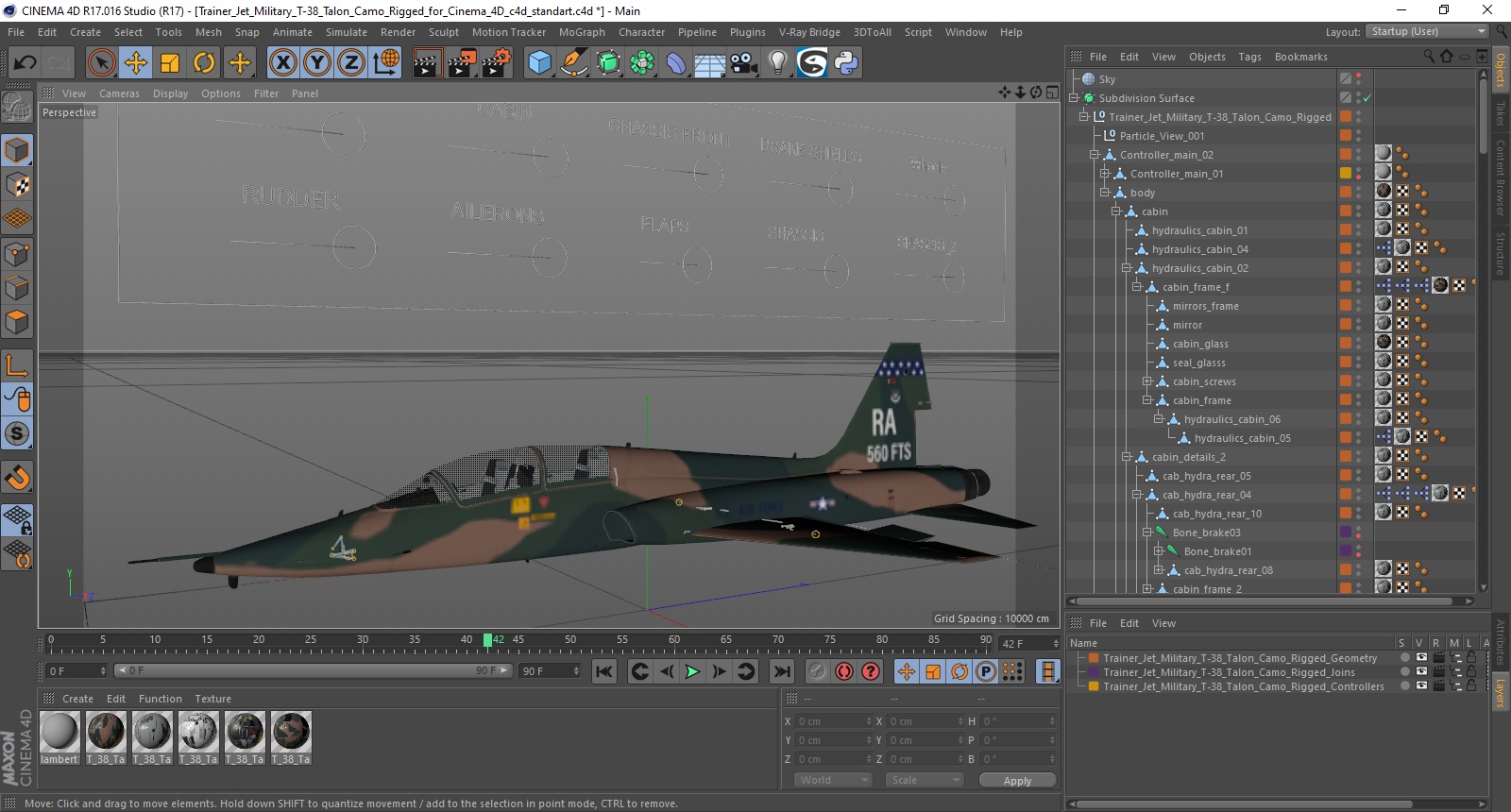 Trainer Jet Military T-38 Talon Camo Rigged for Cinema 4D 3D