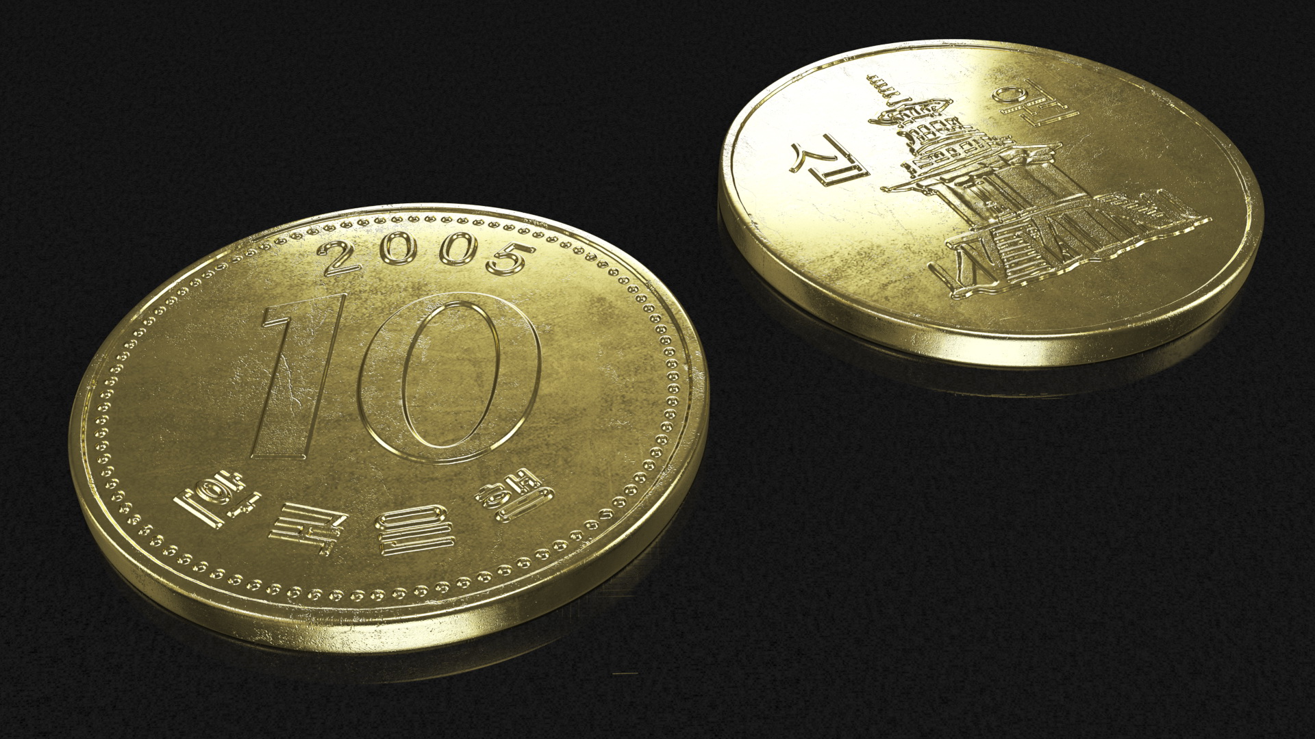 3D South Korea 10 Won 2005 Coin model
