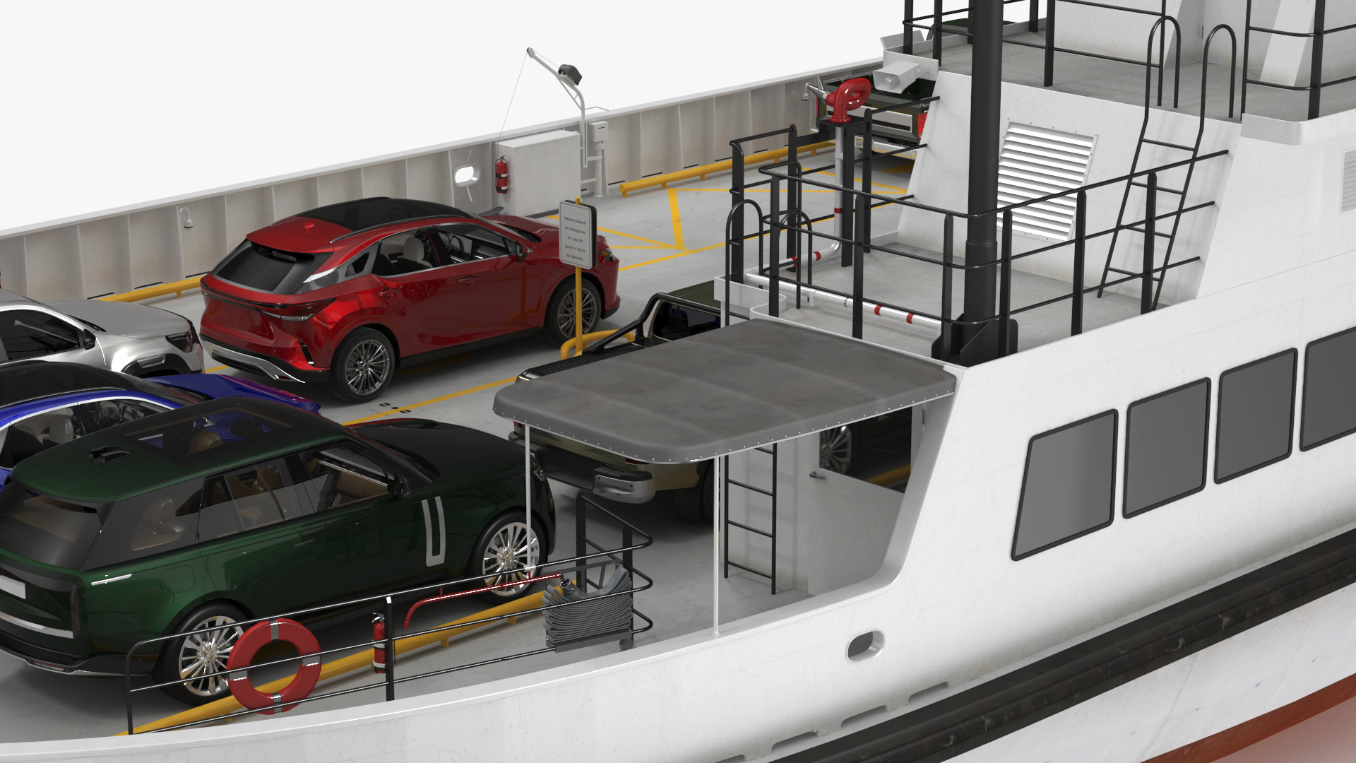 3D Ferry Ship with Vehicle model