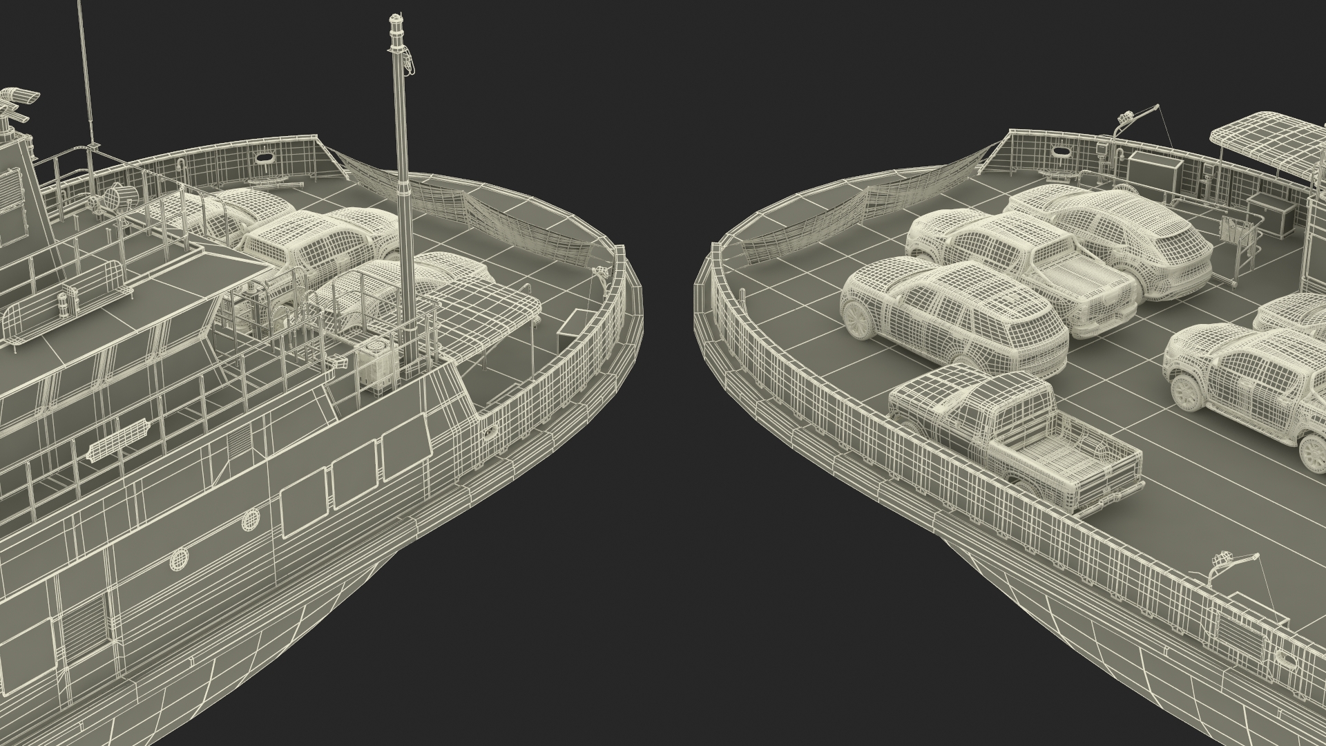 3D Ferry Ship with Vehicle model