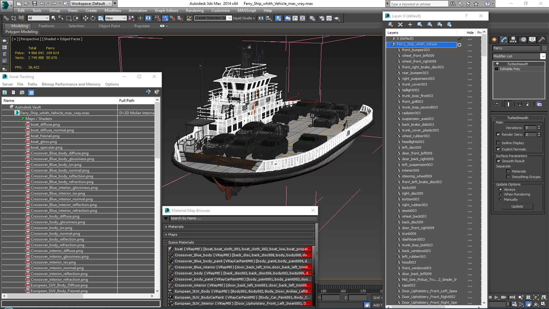 3D Ferry Ship with Vehicle model