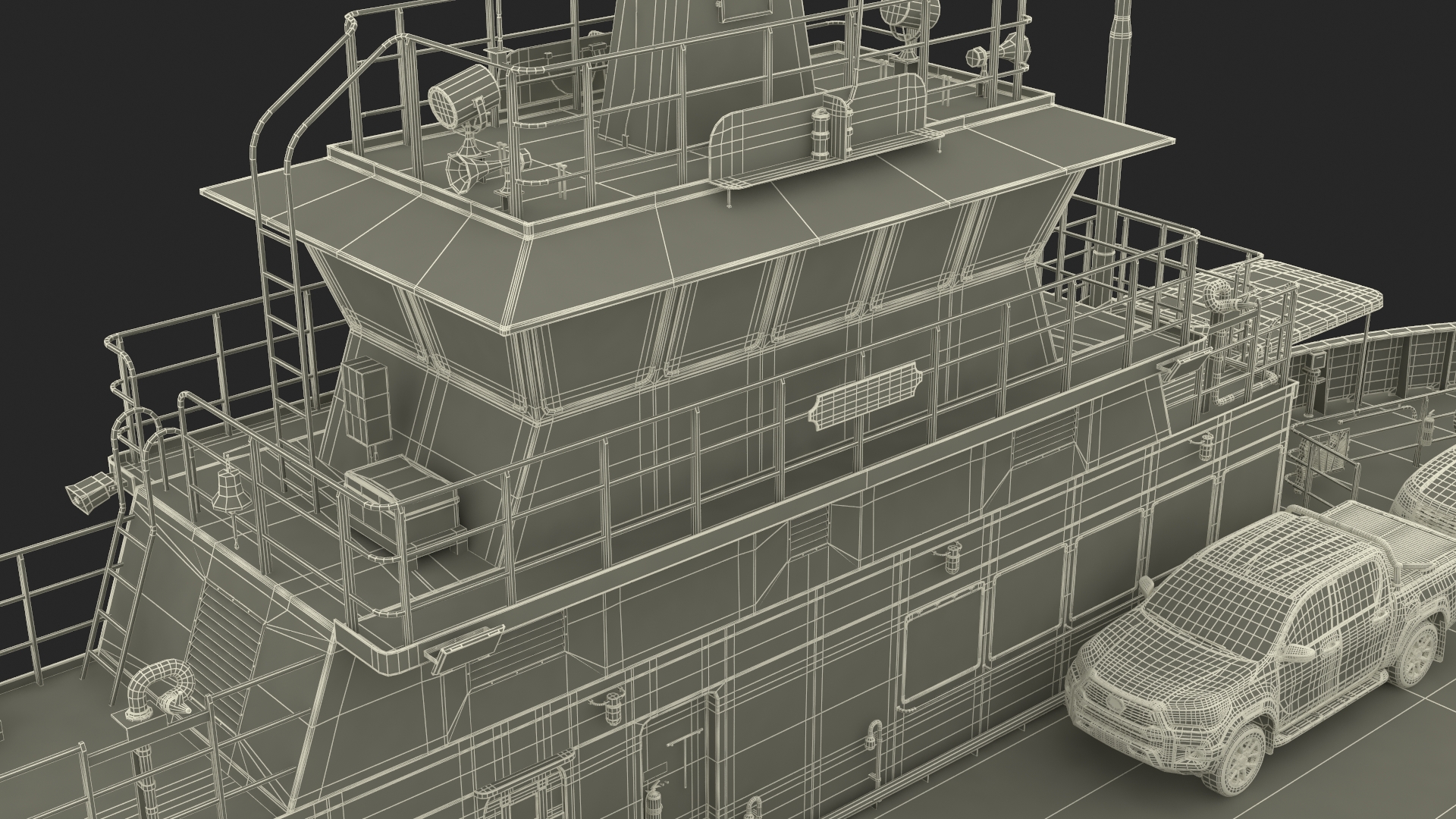 3D Ferry Ship with Vehicle model