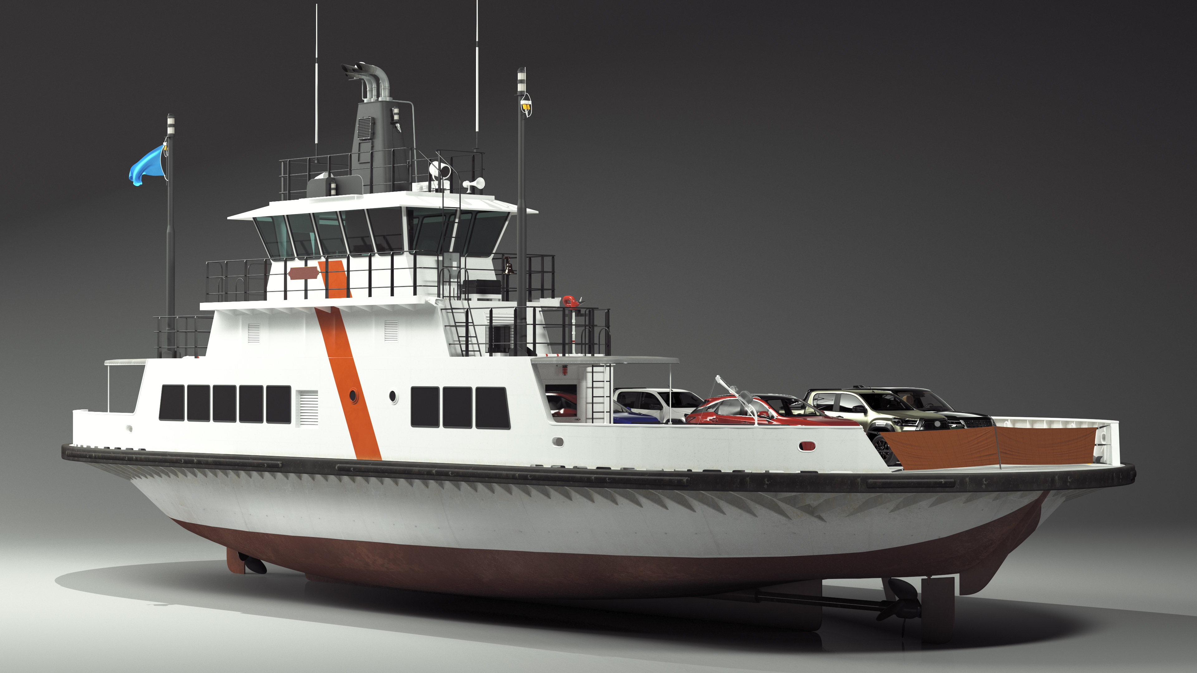 3D Ferry Ship with Vehicle model