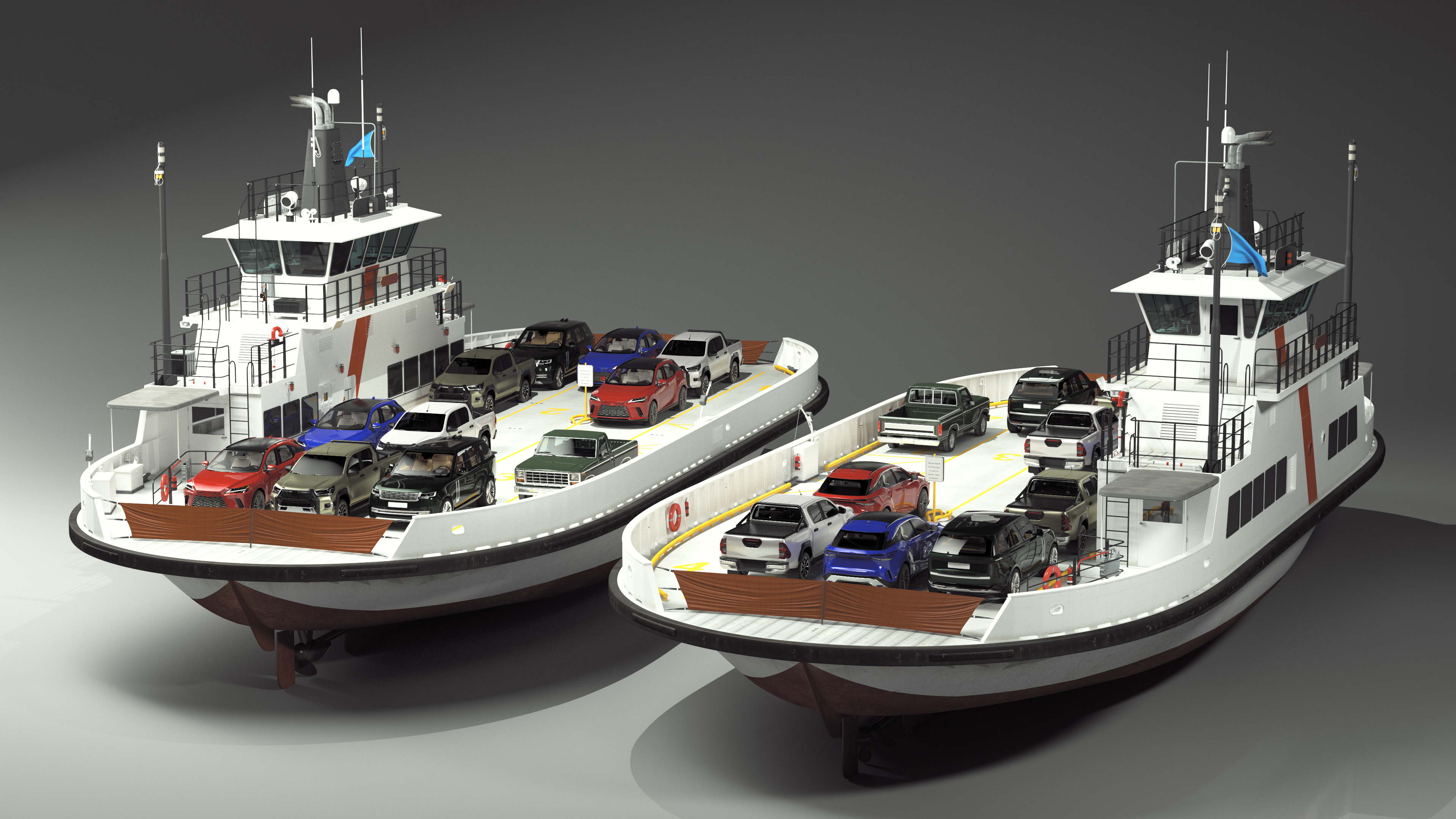3D Ferry Ship with Vehicle model