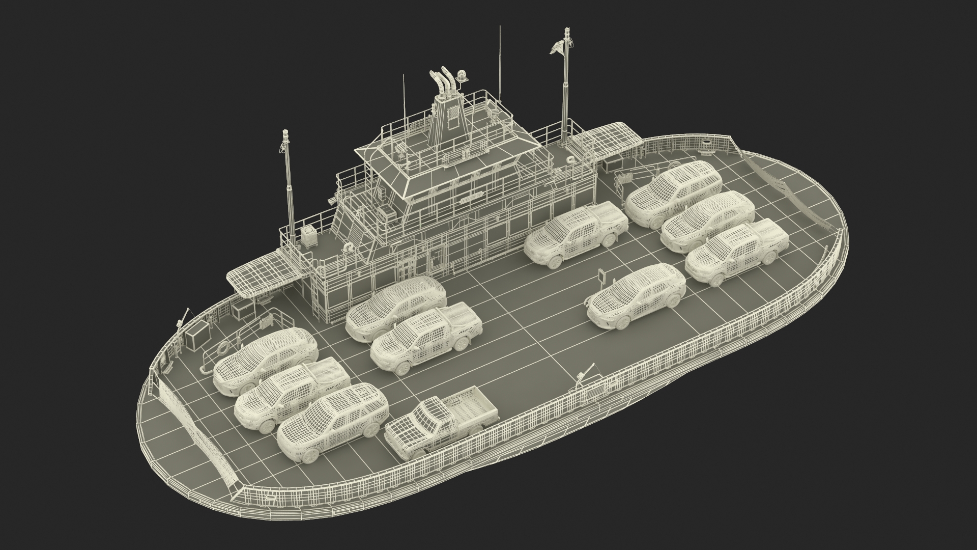 3D Ferry Ship with Vehicle model