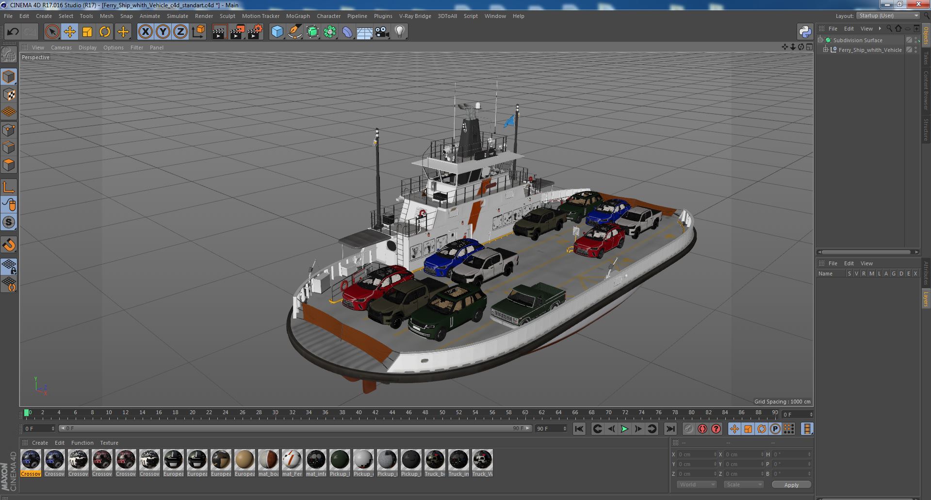 3D Ferry Ship with Vehicle model