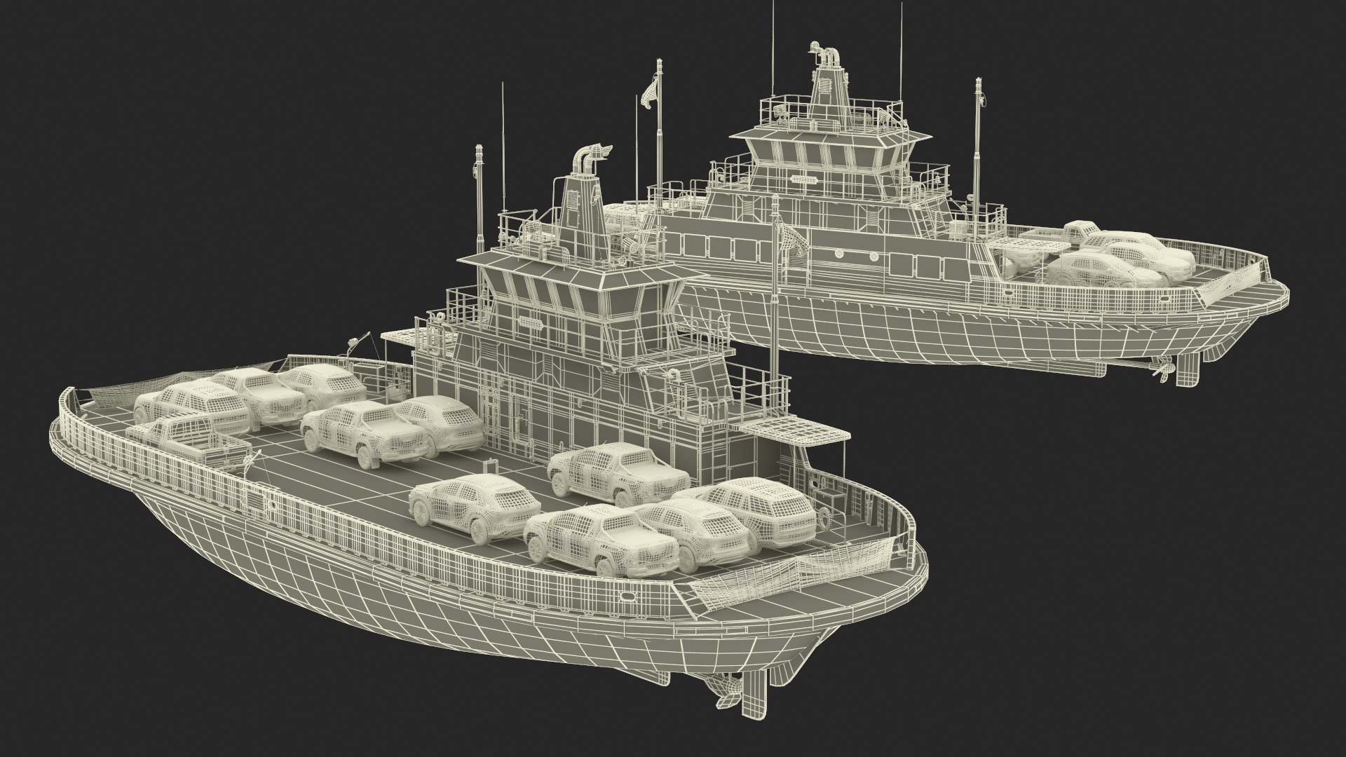 3D Ferry Ship with Vehicle model