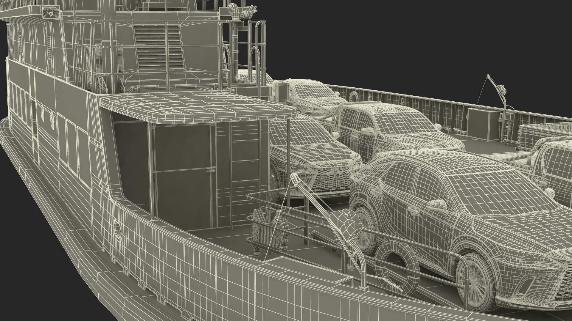3D Ferry Ship with Vehicle model