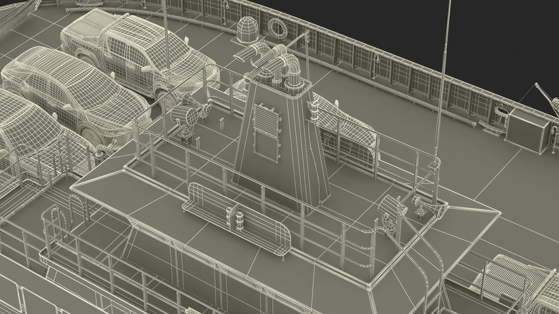 3D Ferry Ship with Vehicle model