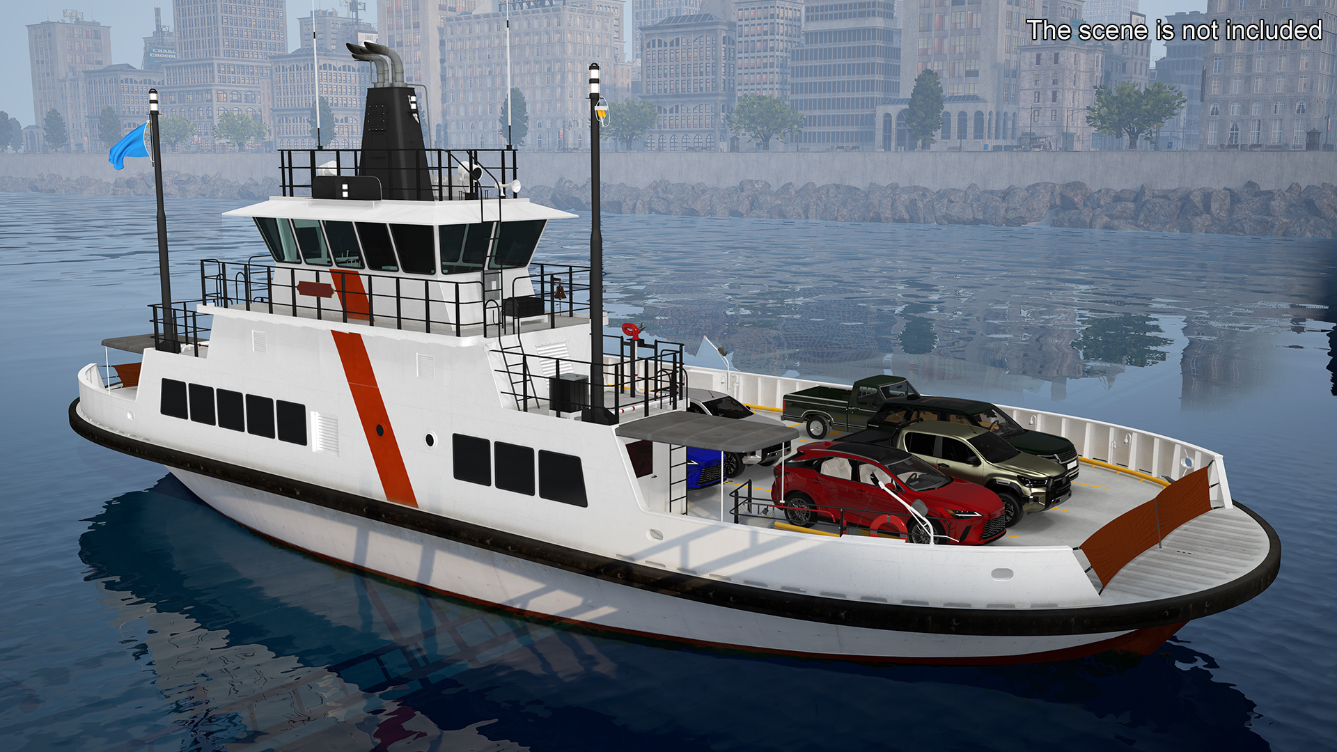 3D Ferry Ship with Vehicle model