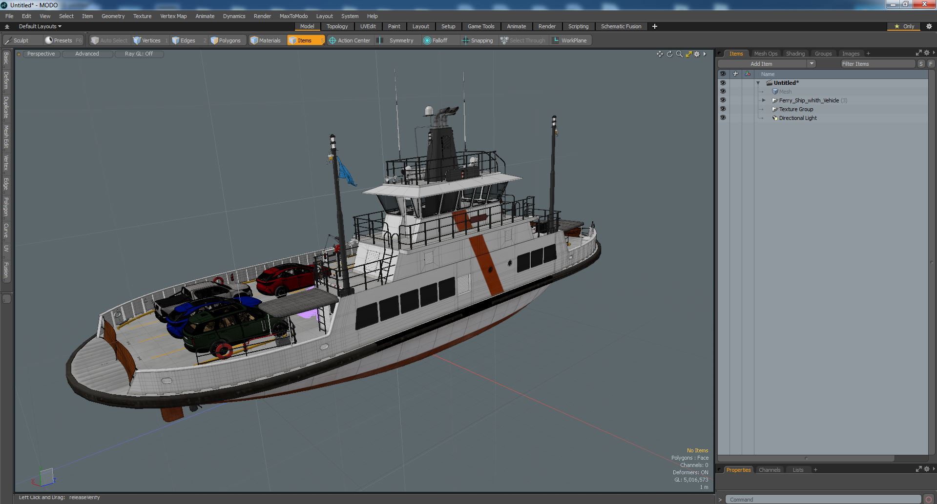 3D Ferry Ship with Vehicle model
