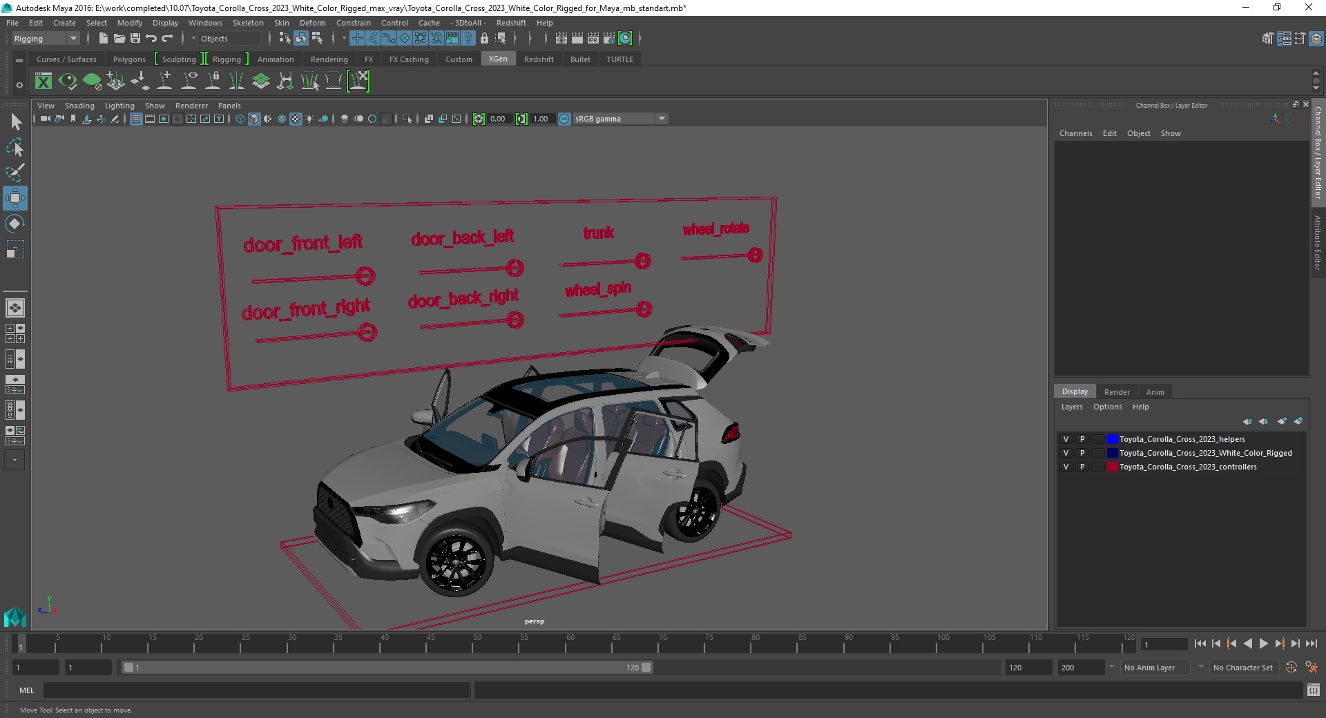 3D Toyota Corolla Cross 2023 White Color Rigged for Maya model