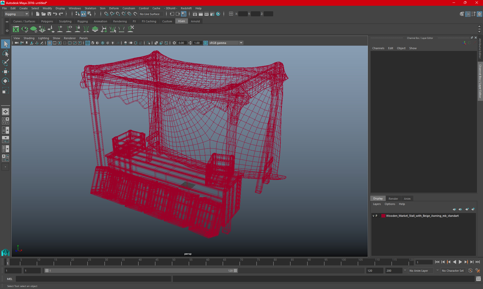 Wooden Market Stall with Beige Awning 3D