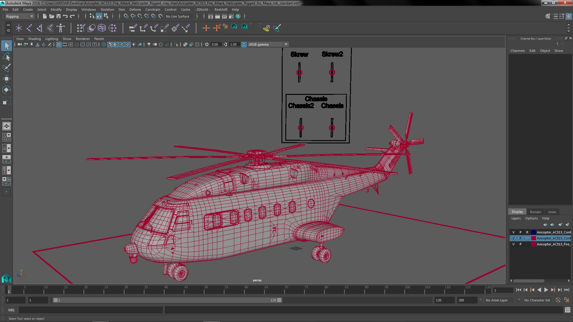 Avicopter AC313 Fire Attack Helicopter Rigged for Maya 3D model