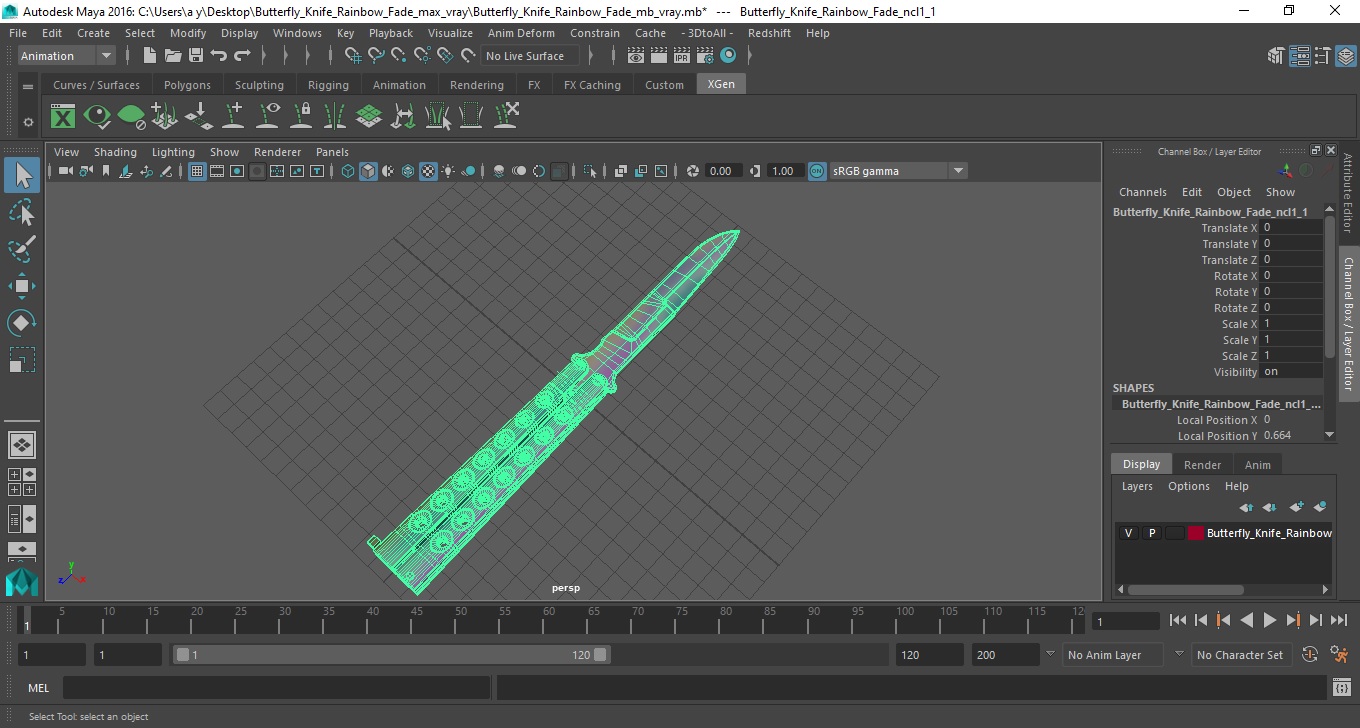 3D Butterfly Knife Rainbow Fade model
