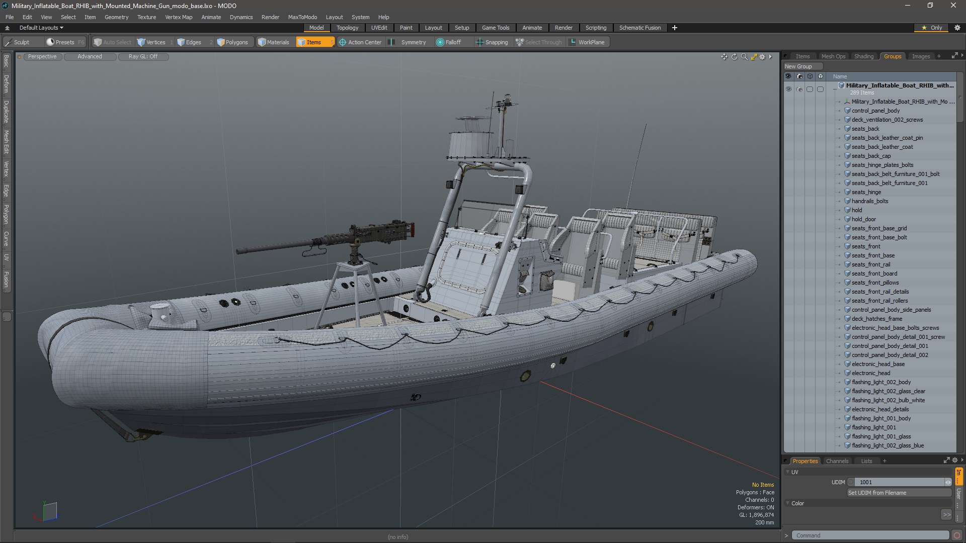 Military Inflatable Boat RHIB with Mounted Machine Gun 3D model