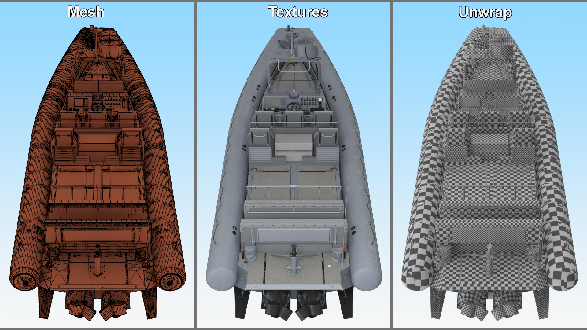 Military Inflatable Boat RHIB with Mounted Machine Gun 3D model
