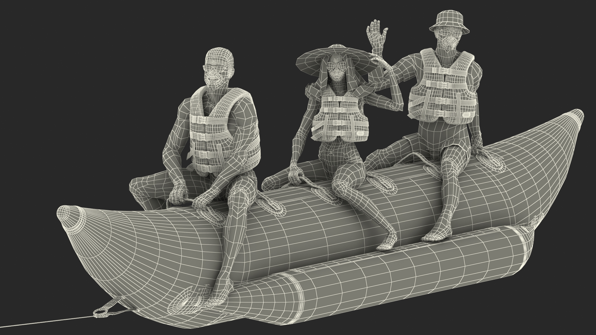 Boat Towed Banana Boat With People 3D model