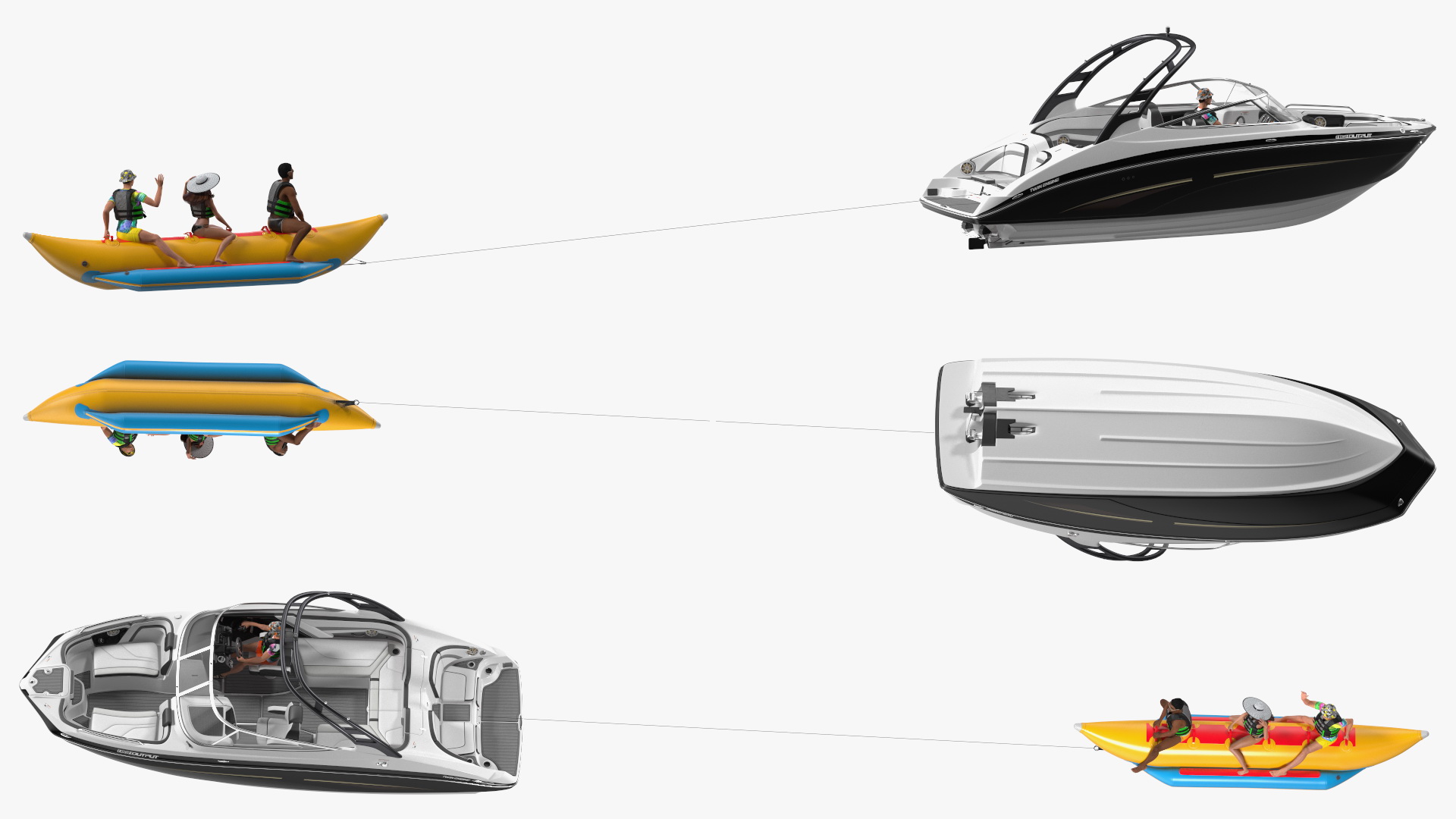 Boat Towed Banana Boat With People 3D model