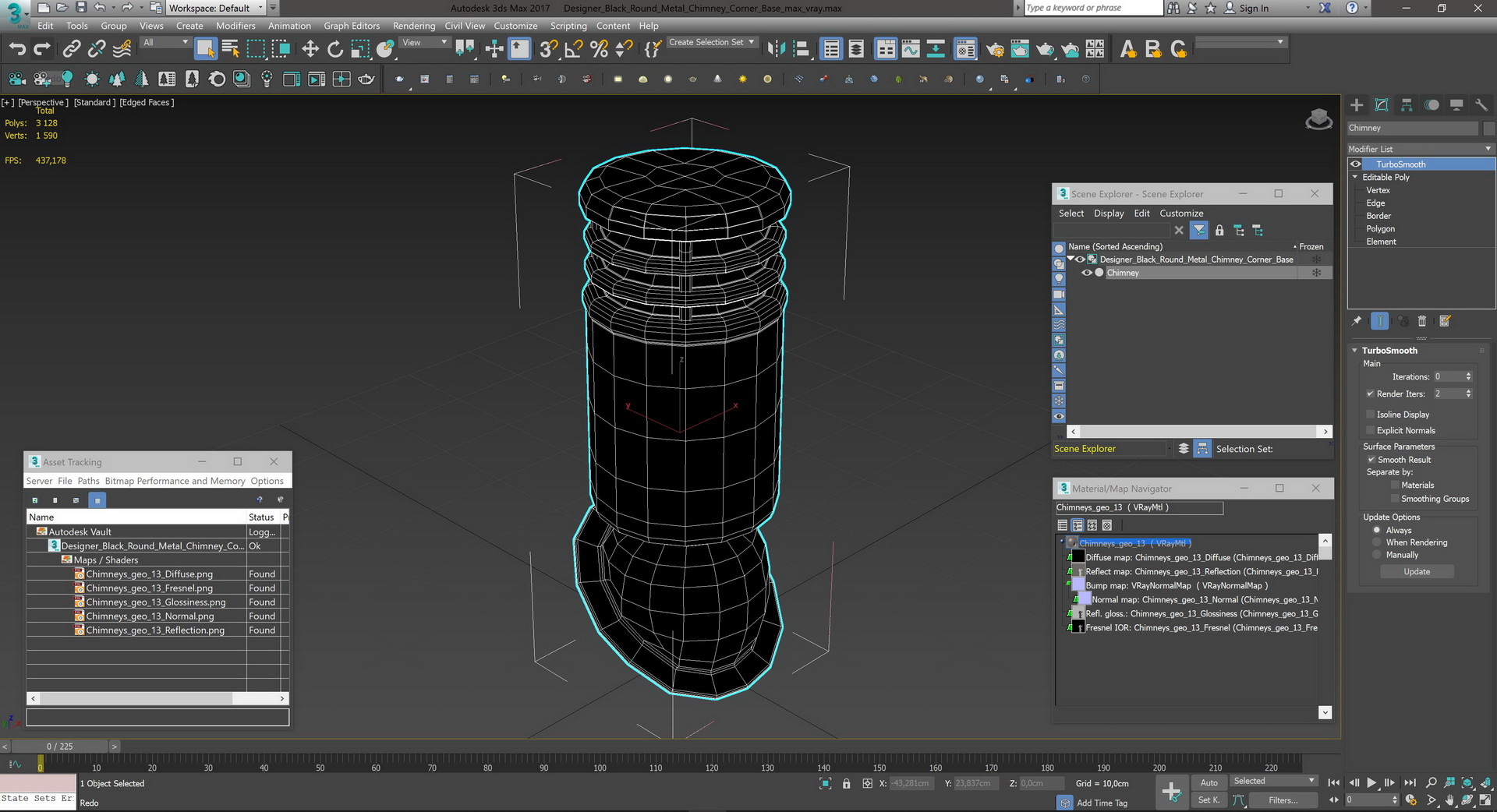 3D Designer Black Round Metal Chimney Corner Base