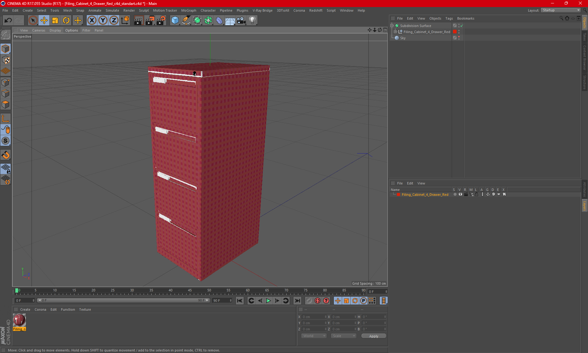 Filing Cabinet 4 Drawer Red 3D