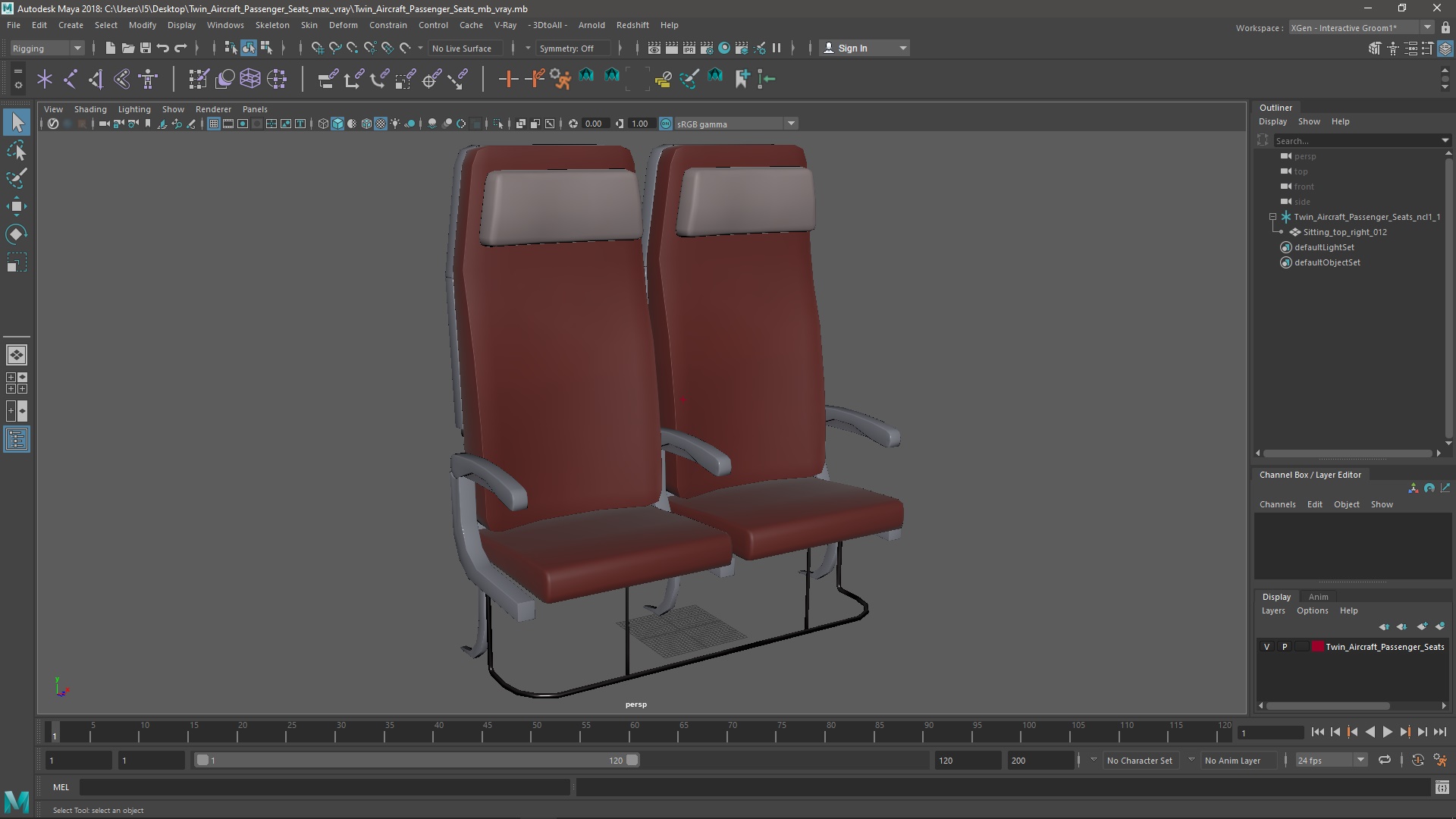Twin Aircraft Passenger Seats 3D model