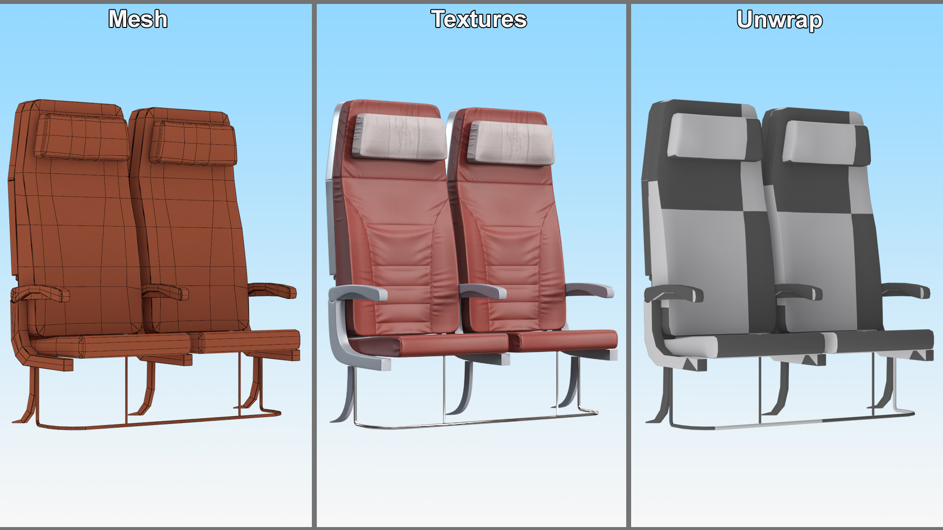Twin Aircraft Passenger Seats 3D model