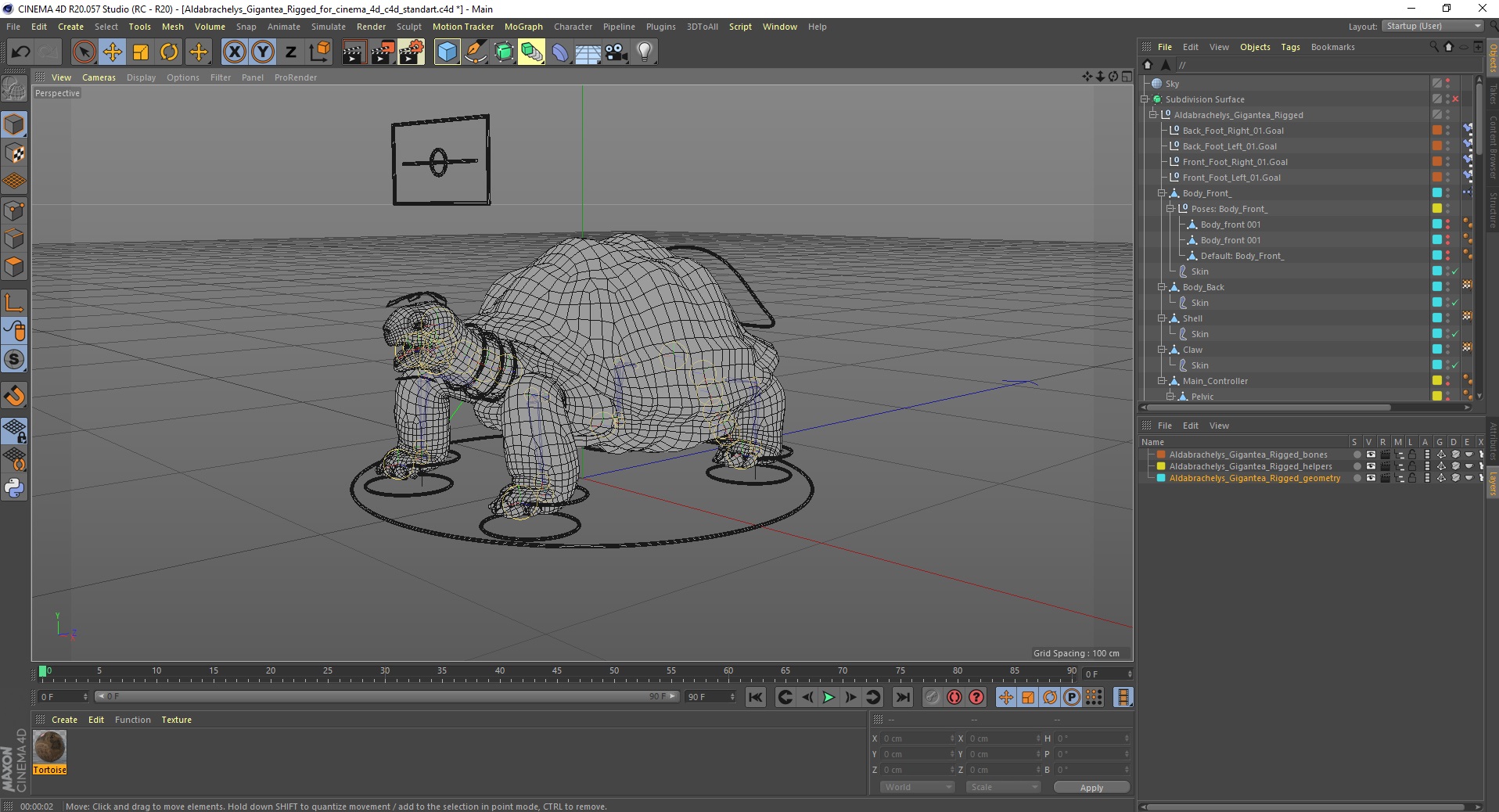3D Aldabrachelys Gigantea Rigged for Cinema 4D model