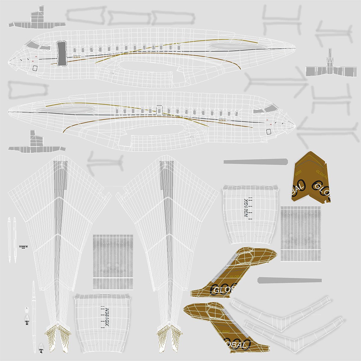 Bombardier Global 6000 Rigged 3D model