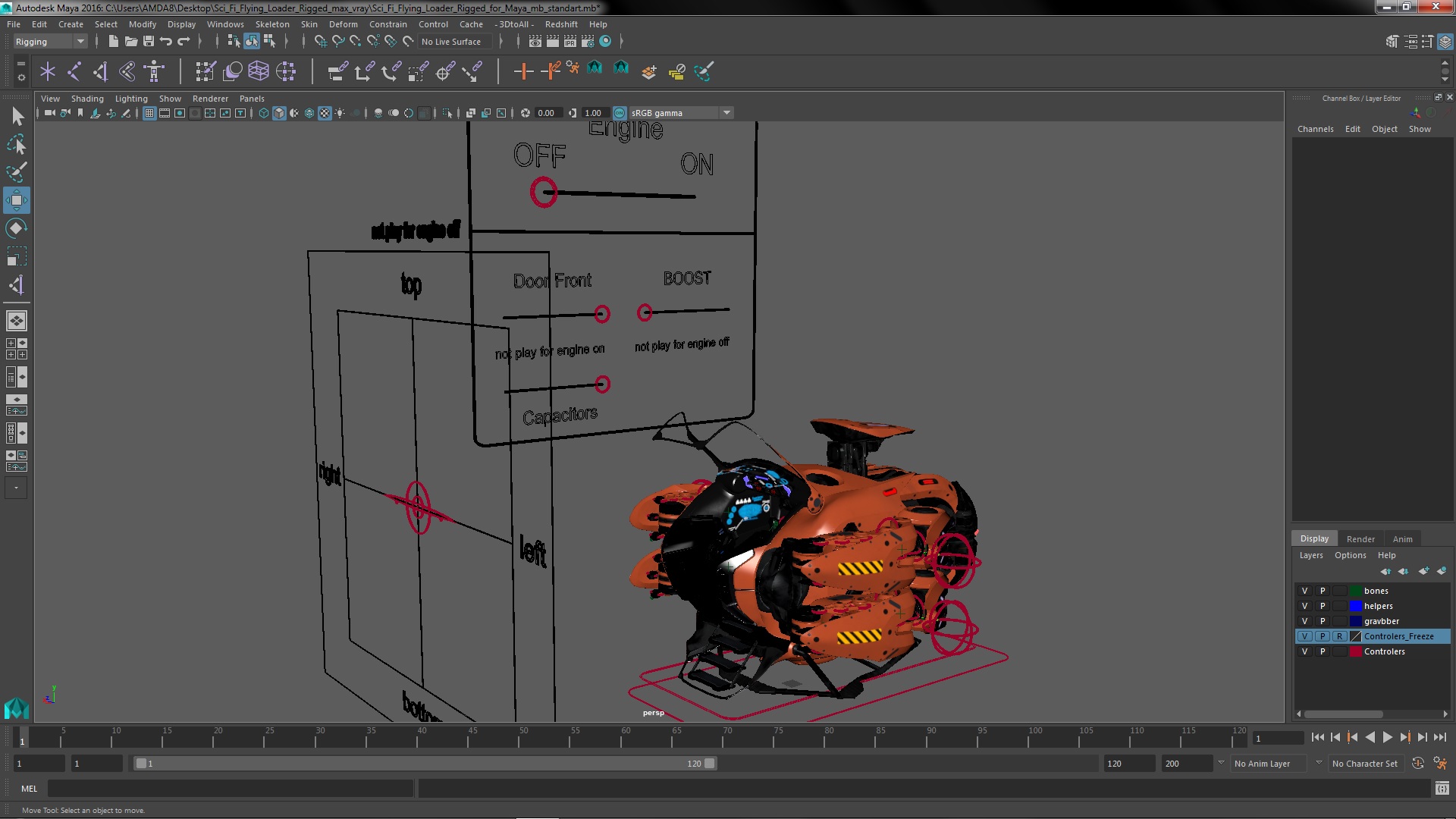 3D Sci Fi Flying Loader Rigged for Maya