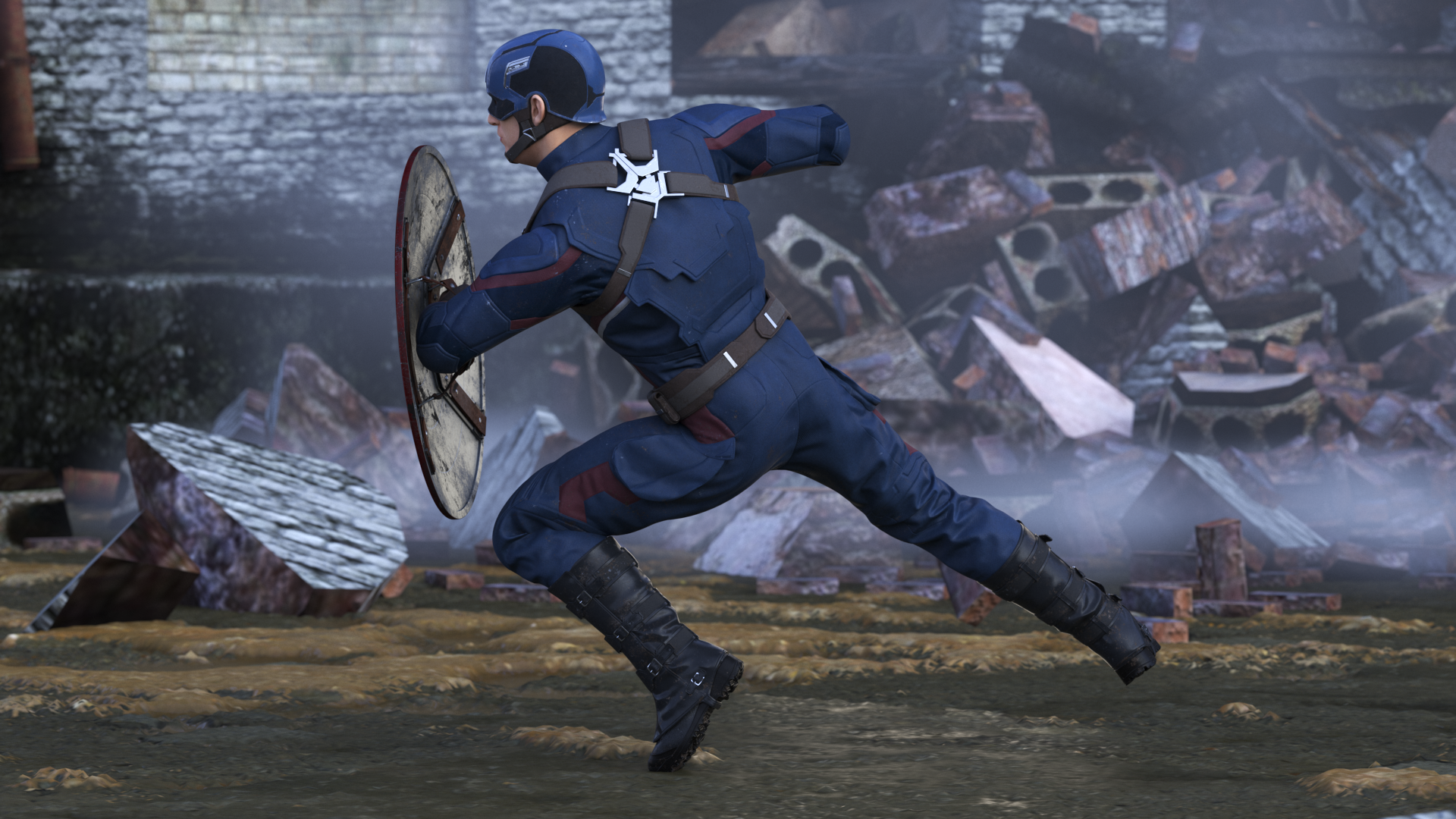Captain America Attack Pose in Shabby Suit, view 7