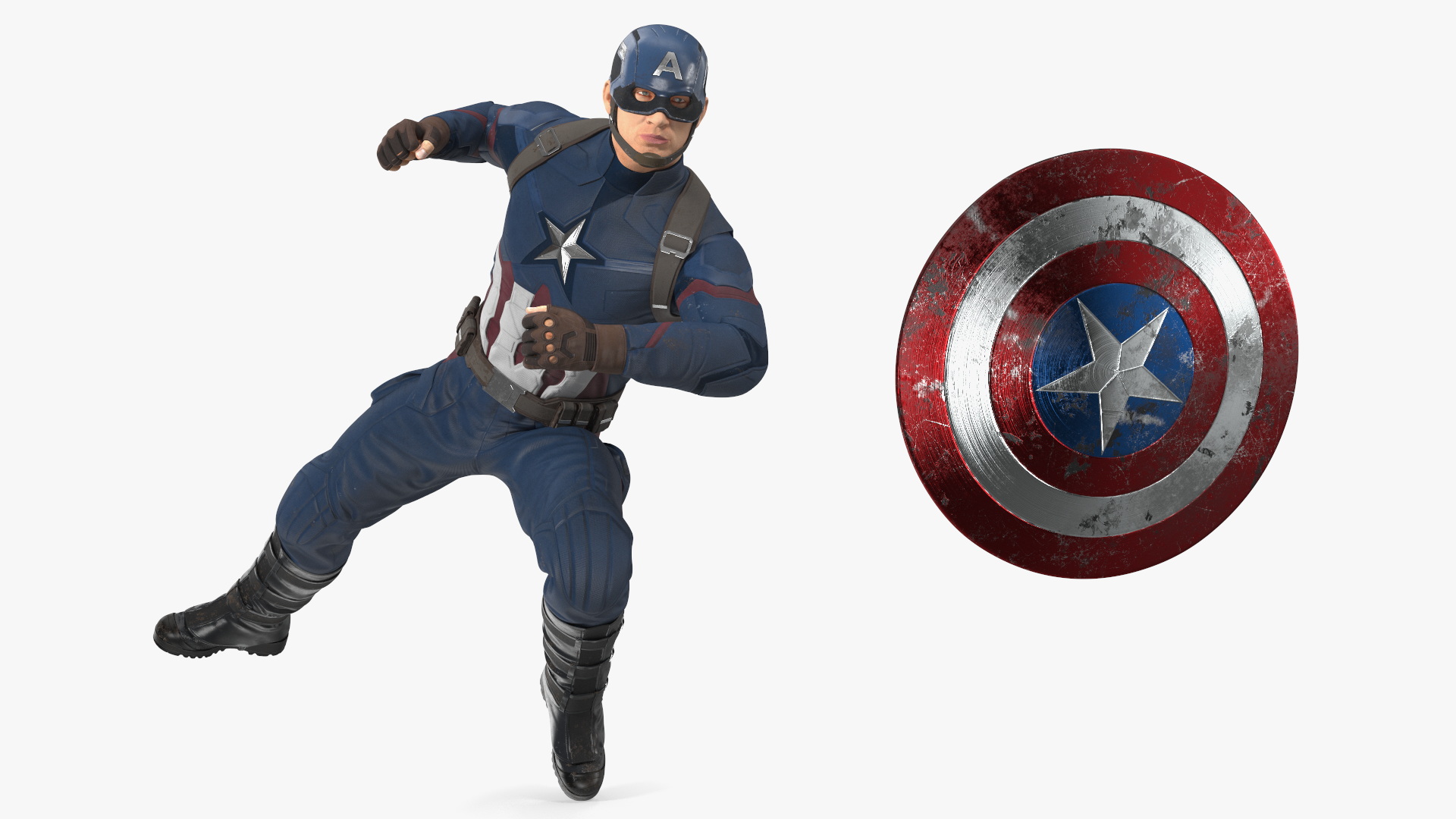 Captain America Attack Pose in Shabby Suit 3D