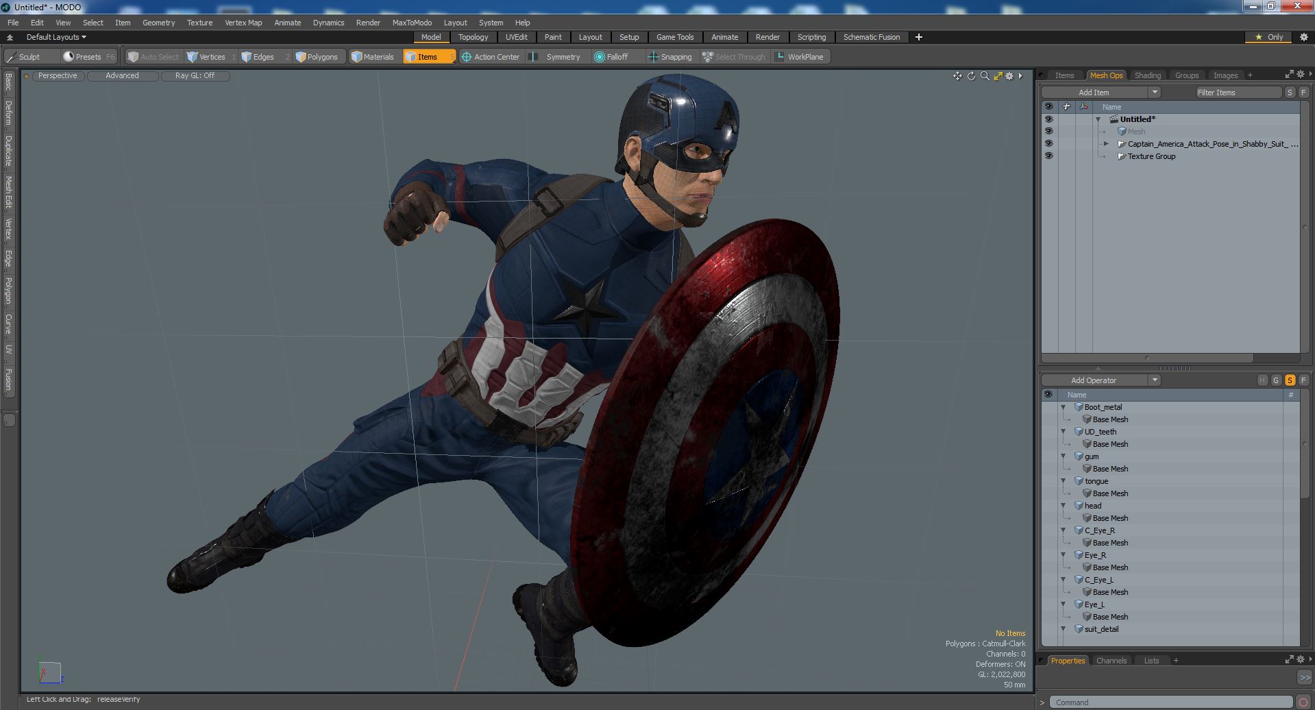 Captain America Attack Pose in Shabby Suit 3D