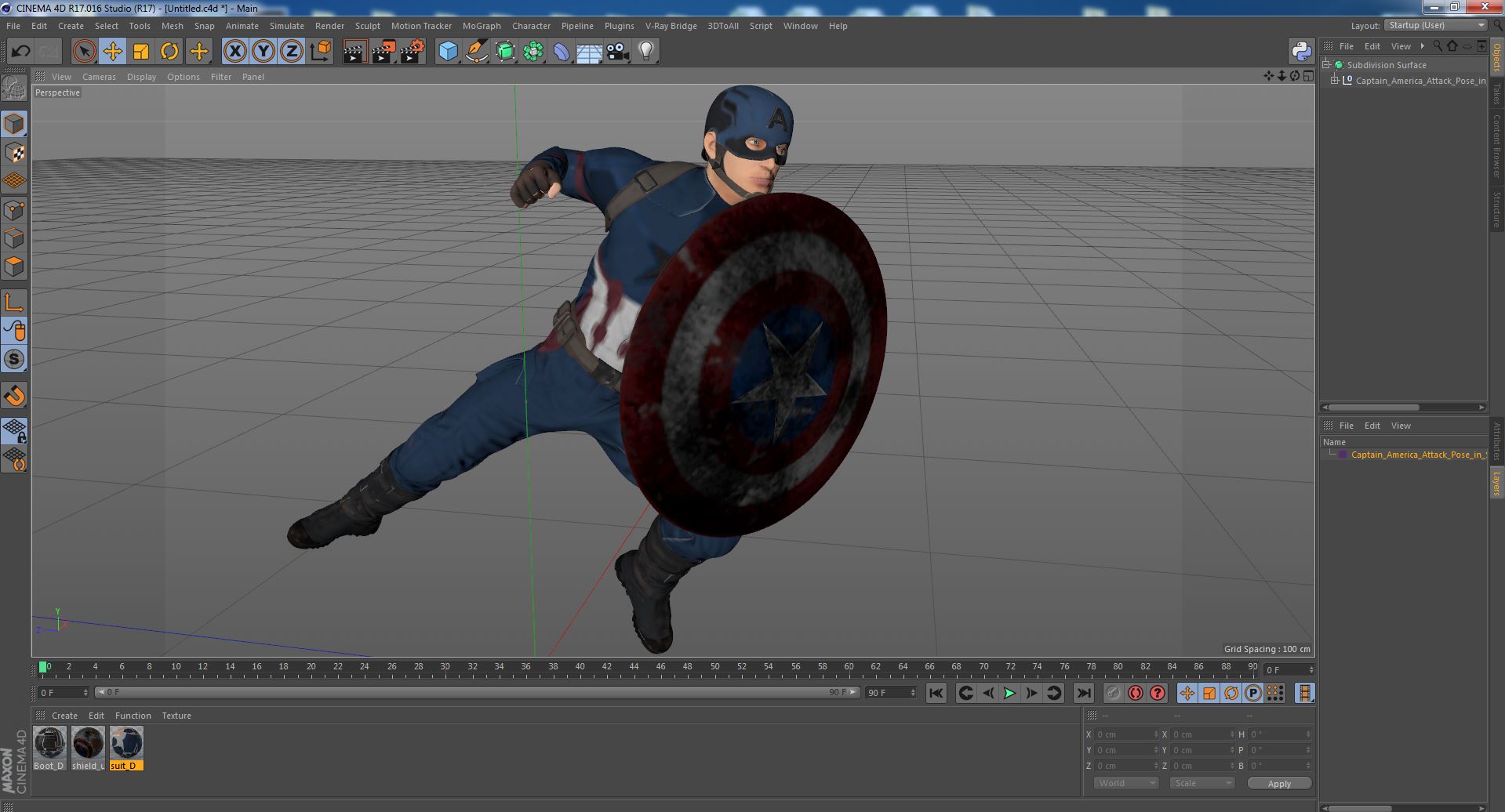 Captain America Attack Pose in Shabby Suit 3D