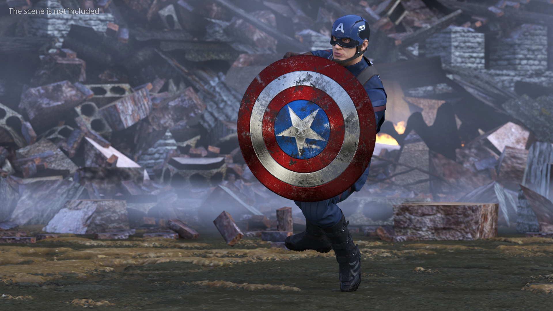 Captain America Attack Pose in Shabby Suit 3D