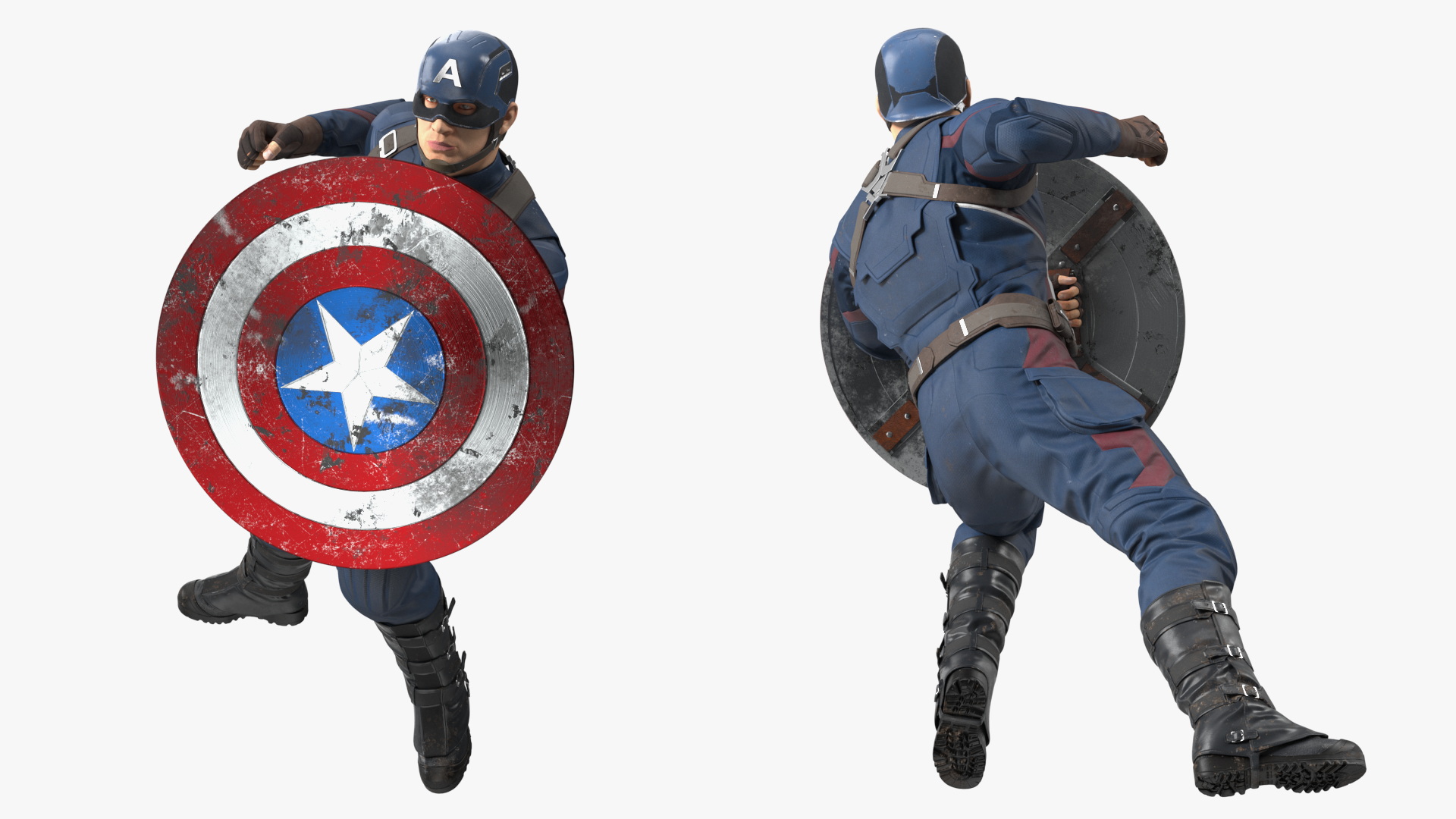 Captain America Attack Pose in Shabby Suit 3D