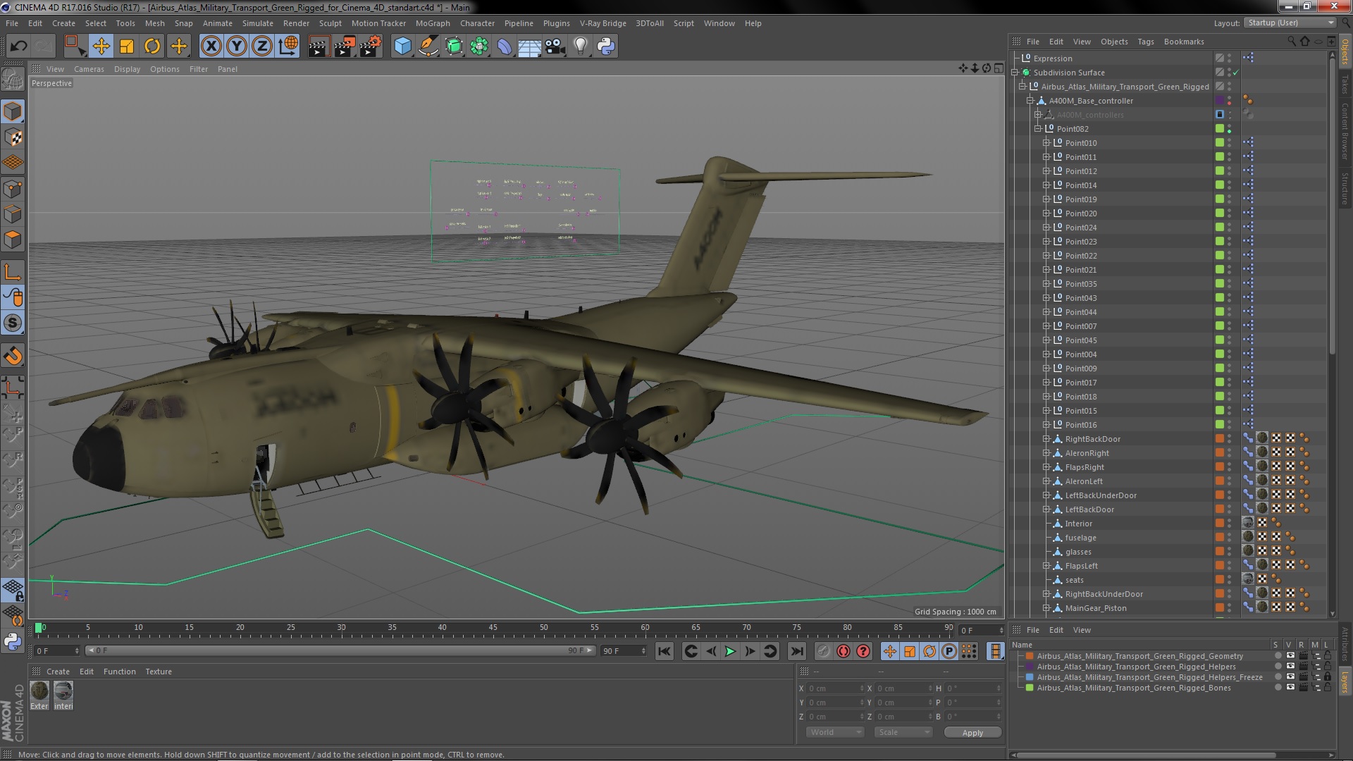 3D Airbus Atlas Military Transport Green Rigged for Cinema 4D model