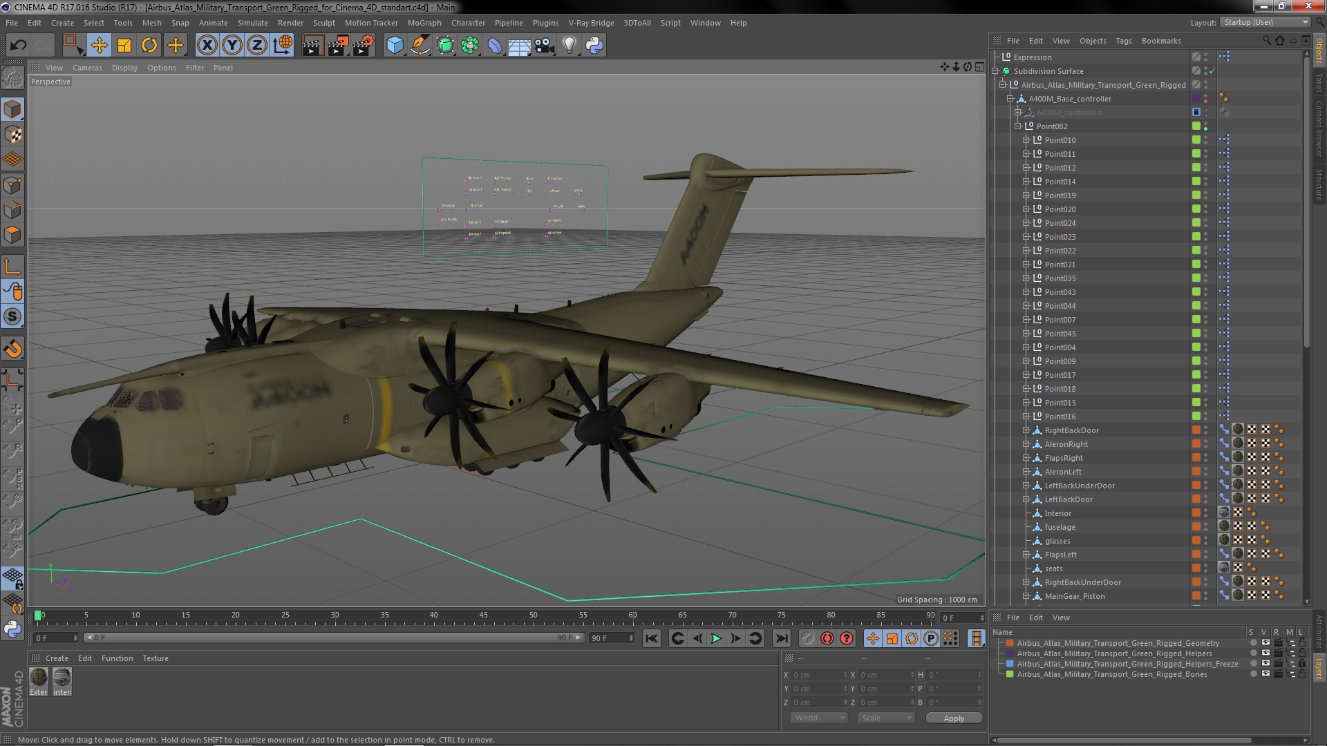 3D Airbus Atlas Military Transport Green Rigged for Cinema 4D model