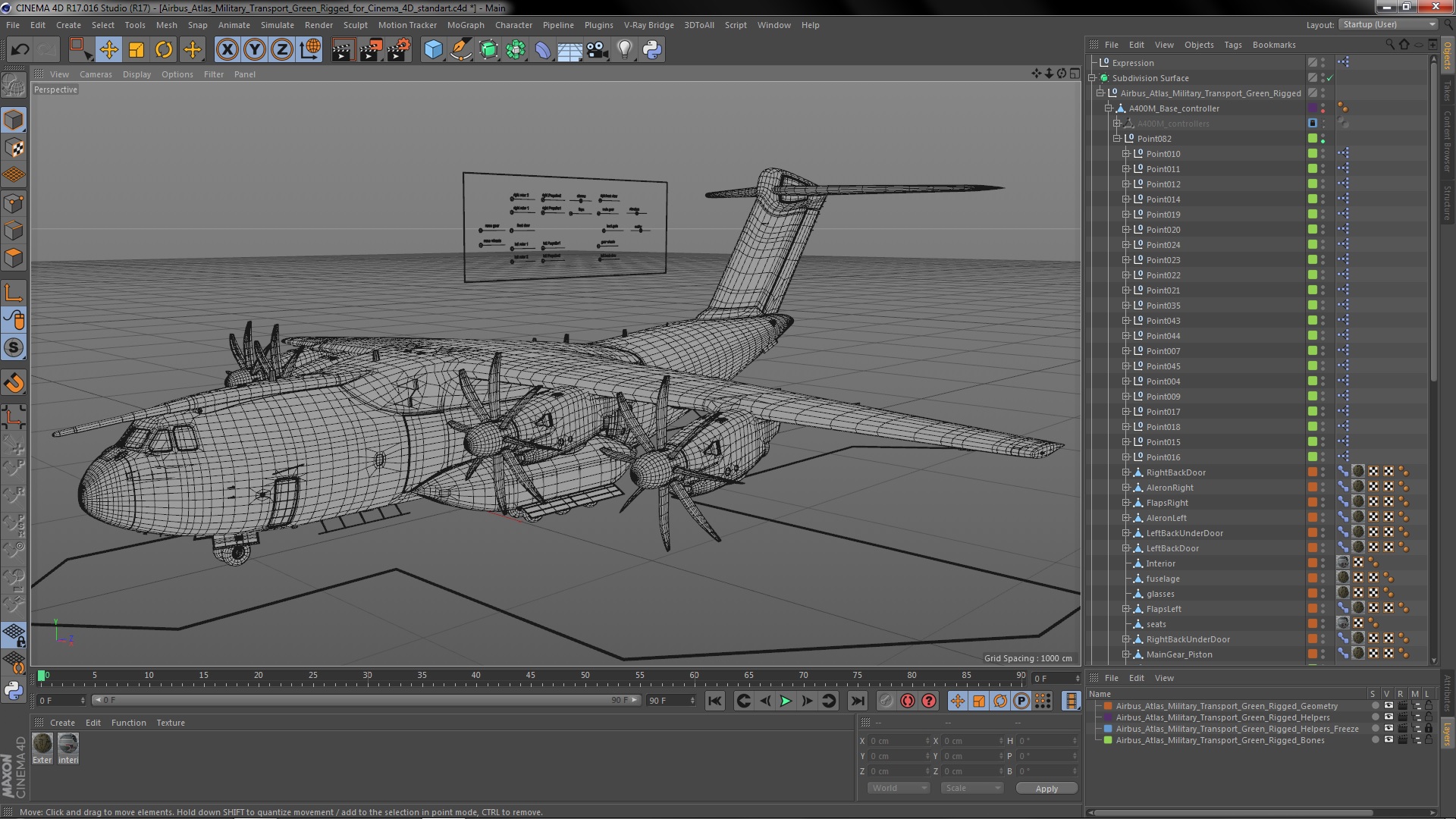 3D Airbus Atlas Military Transport Green Rigged for Cinema 4D model