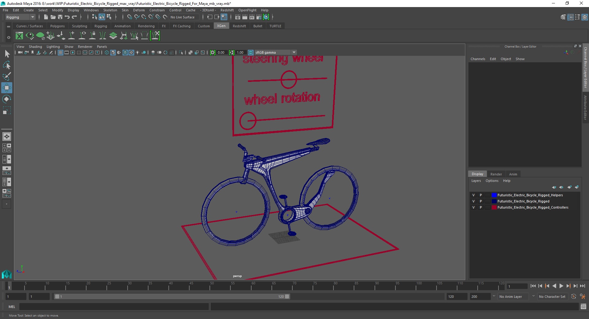 3D Futuristic Electric Bicycle Rigged for Maya model