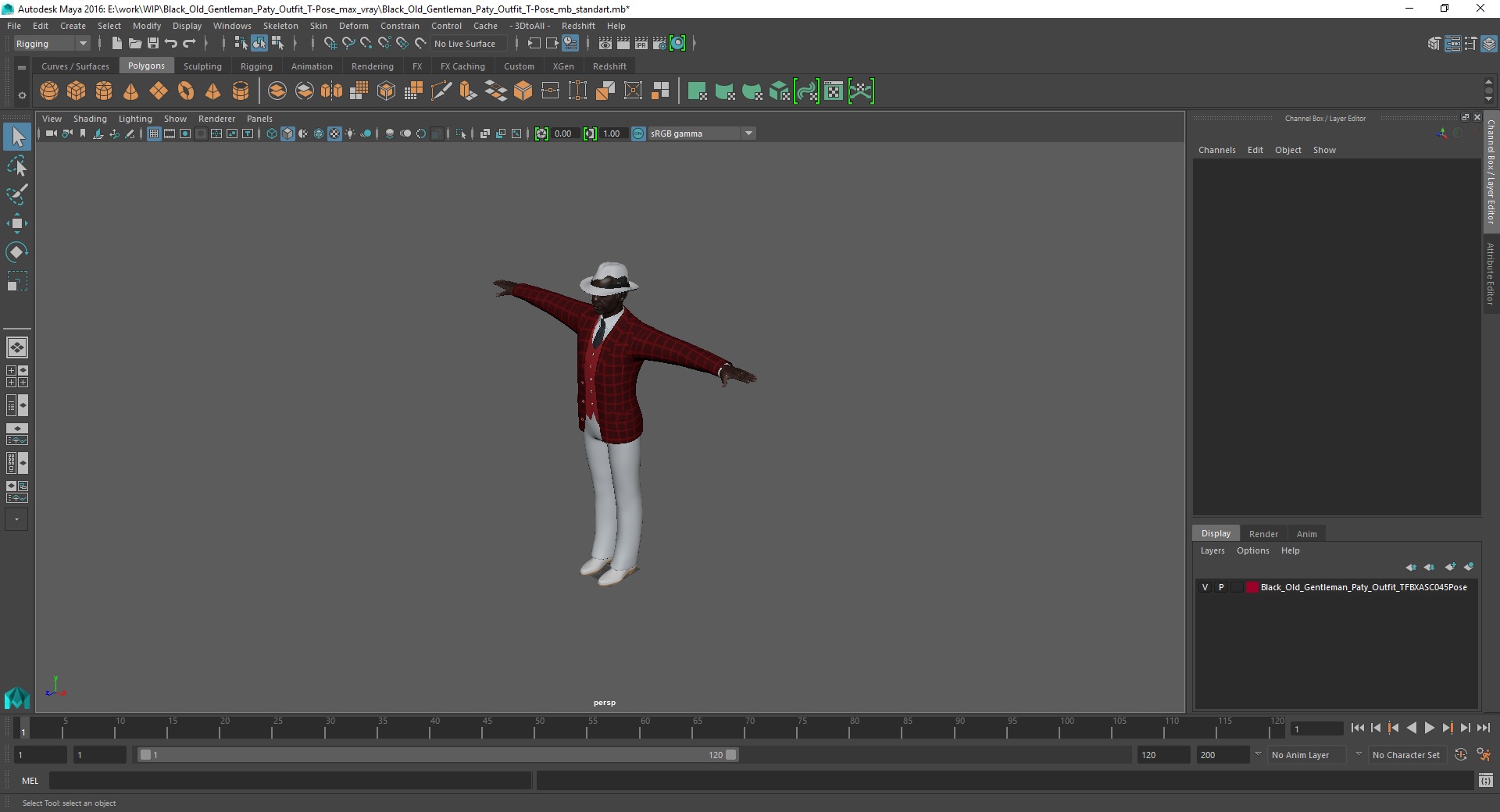 Black Old Gentleman Party Outfit T-Pose 3D model