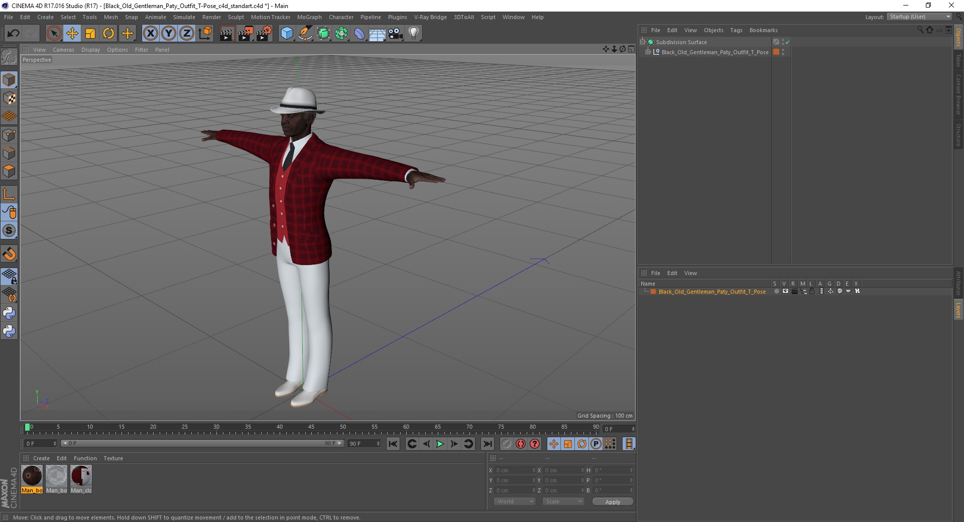 Black Old Gentleman Party Outfit T-Pose 3D model