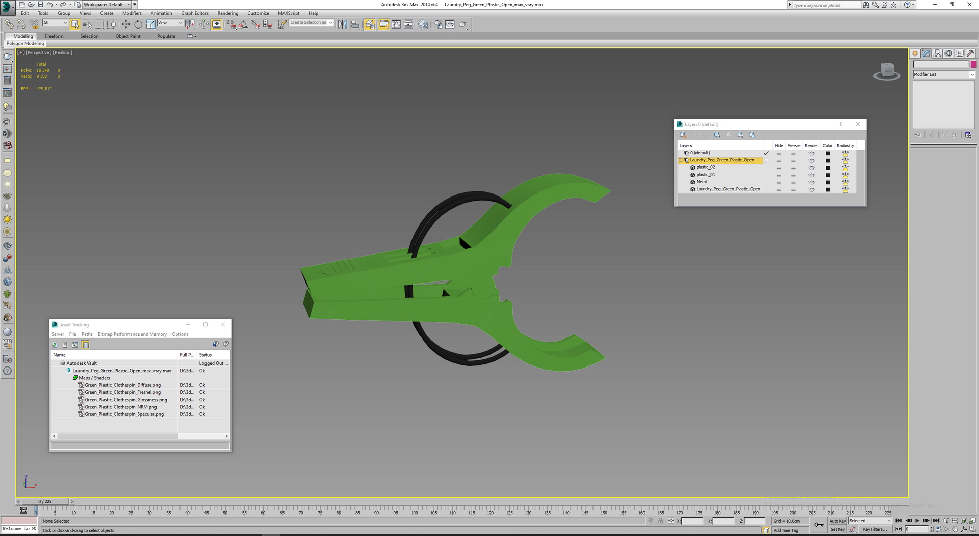 3D model Laundry Peg Green Plastic Open