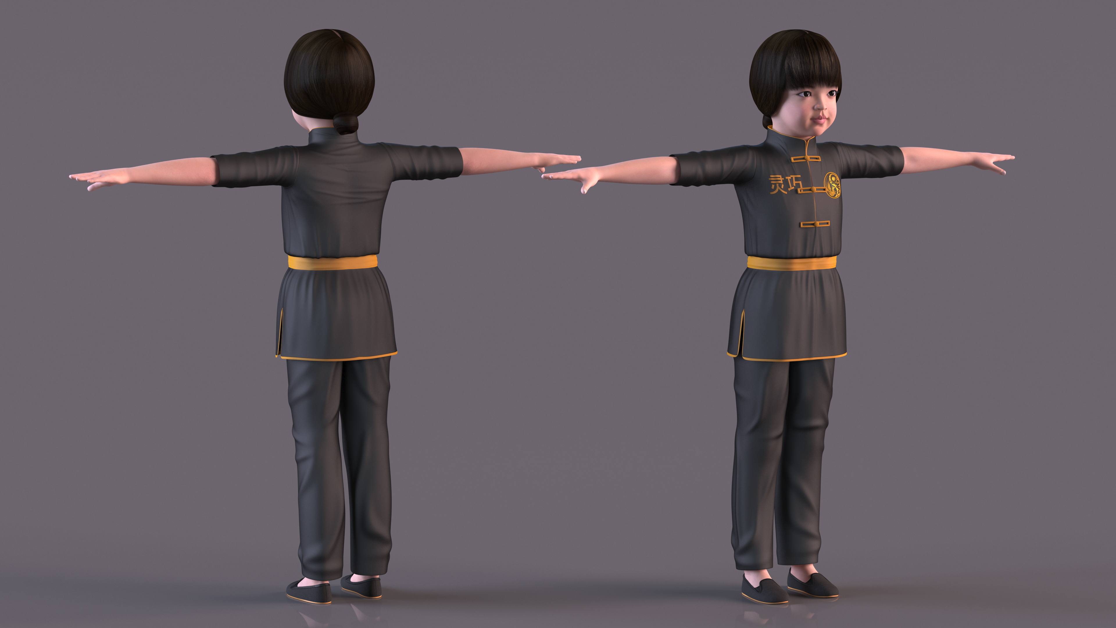 Asian Baby Girl in Kimono Rigged 3D