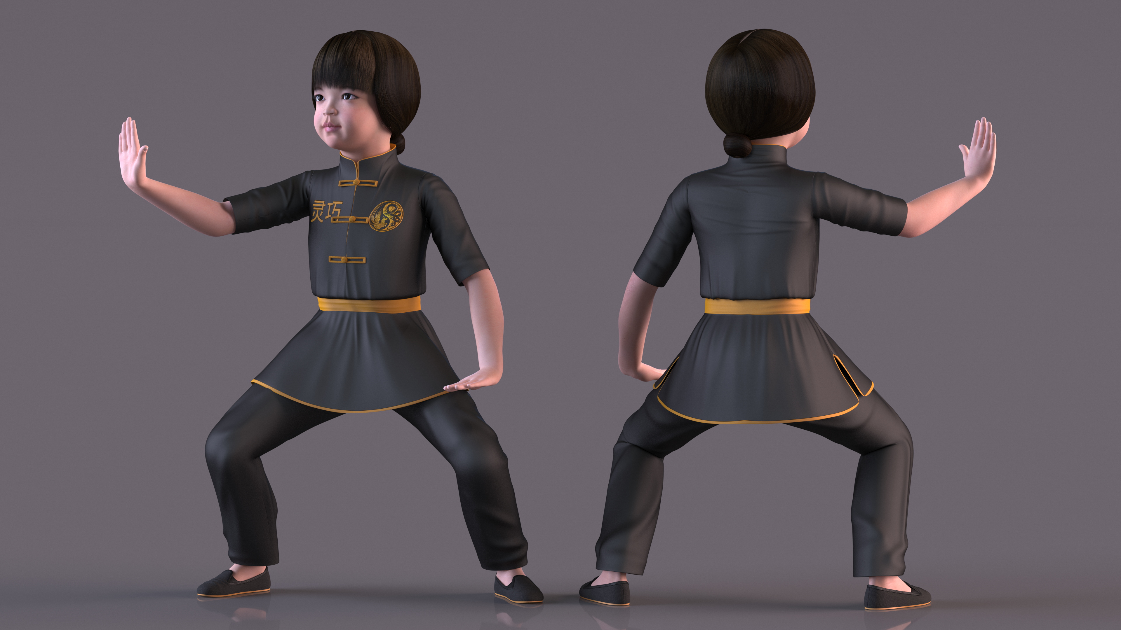 Asian Baby Girl in Kimono Rigged 3D